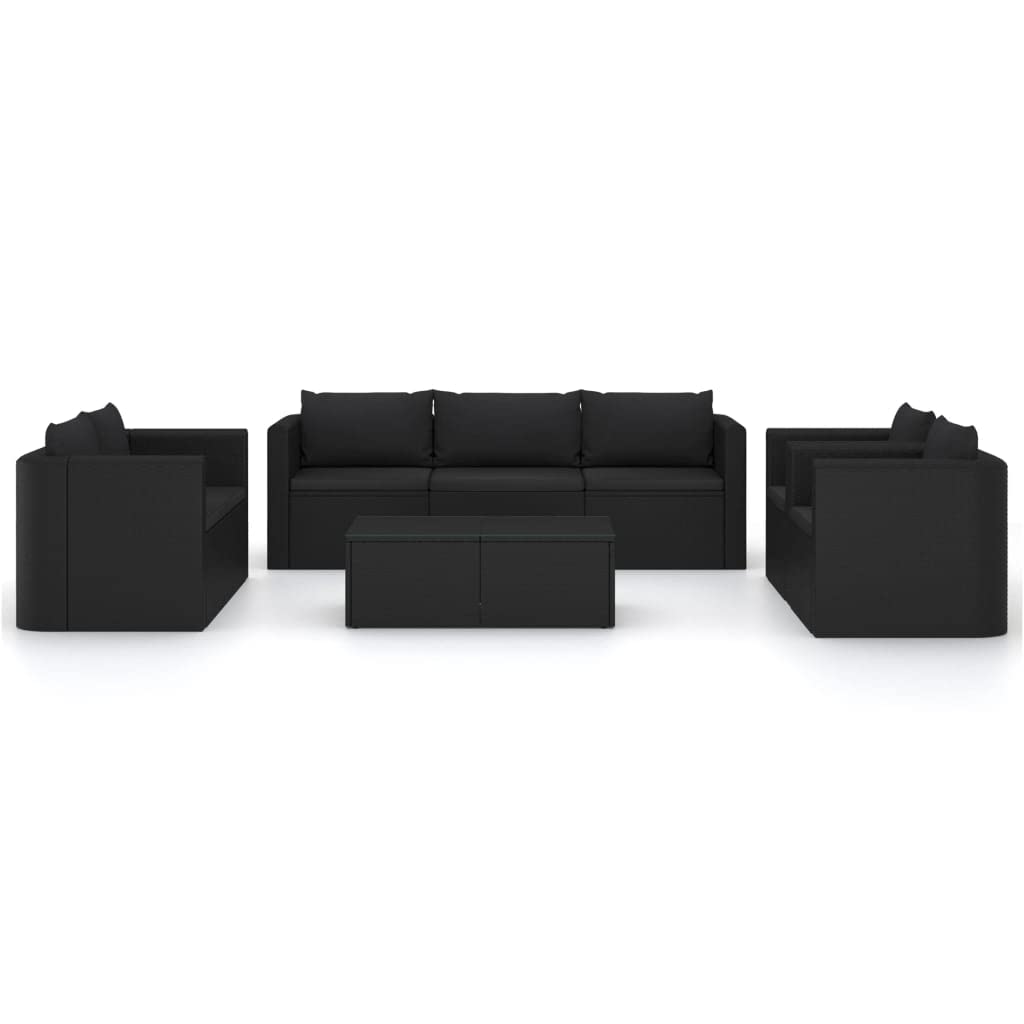 9-Piece Poly Rattan Patio Lounge Set with Removable Cushions - Modular Outdoor Furniture for Garden, Poolside & Backyard - Easy Cleaning Black Wicker Sofa Set