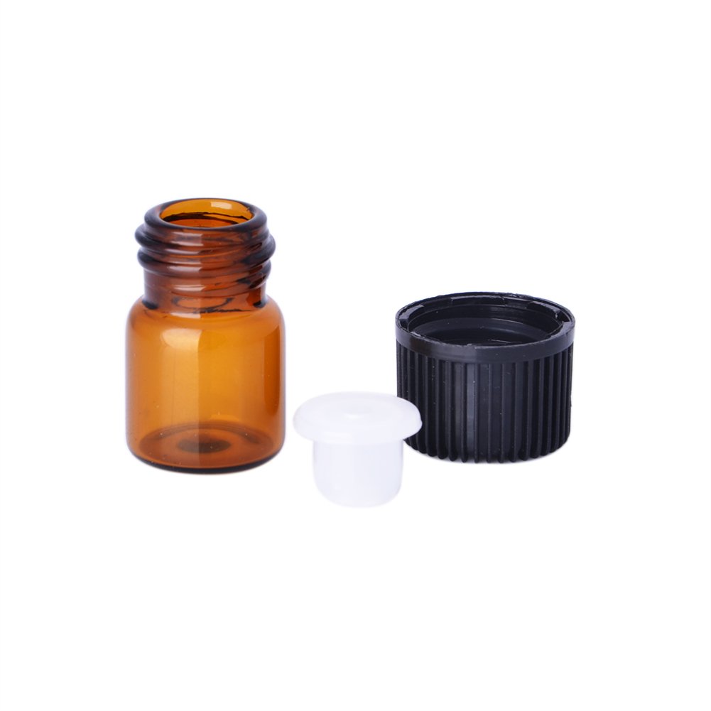Enslz 100 Pcs 1ml Refillable Essential Oil Glass Bottles - Mini Empty Amber Glass Containers for Aromatherapy, Perfume & DIY Liquids - Perfect for Home Spa, Travel & Gift Making