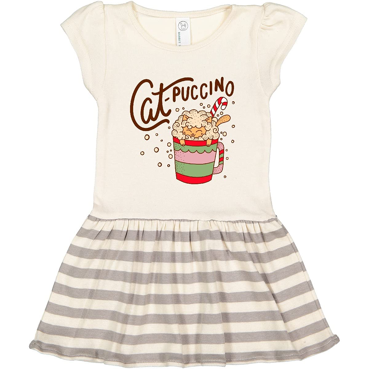 Inktastic Christmas Cat-Puccino in Coffee Mug Print Toddler Dress - Cute Holiday Outfit for Girls, Festive Cat Lover Apparel for Christmas Parties & Family Photos