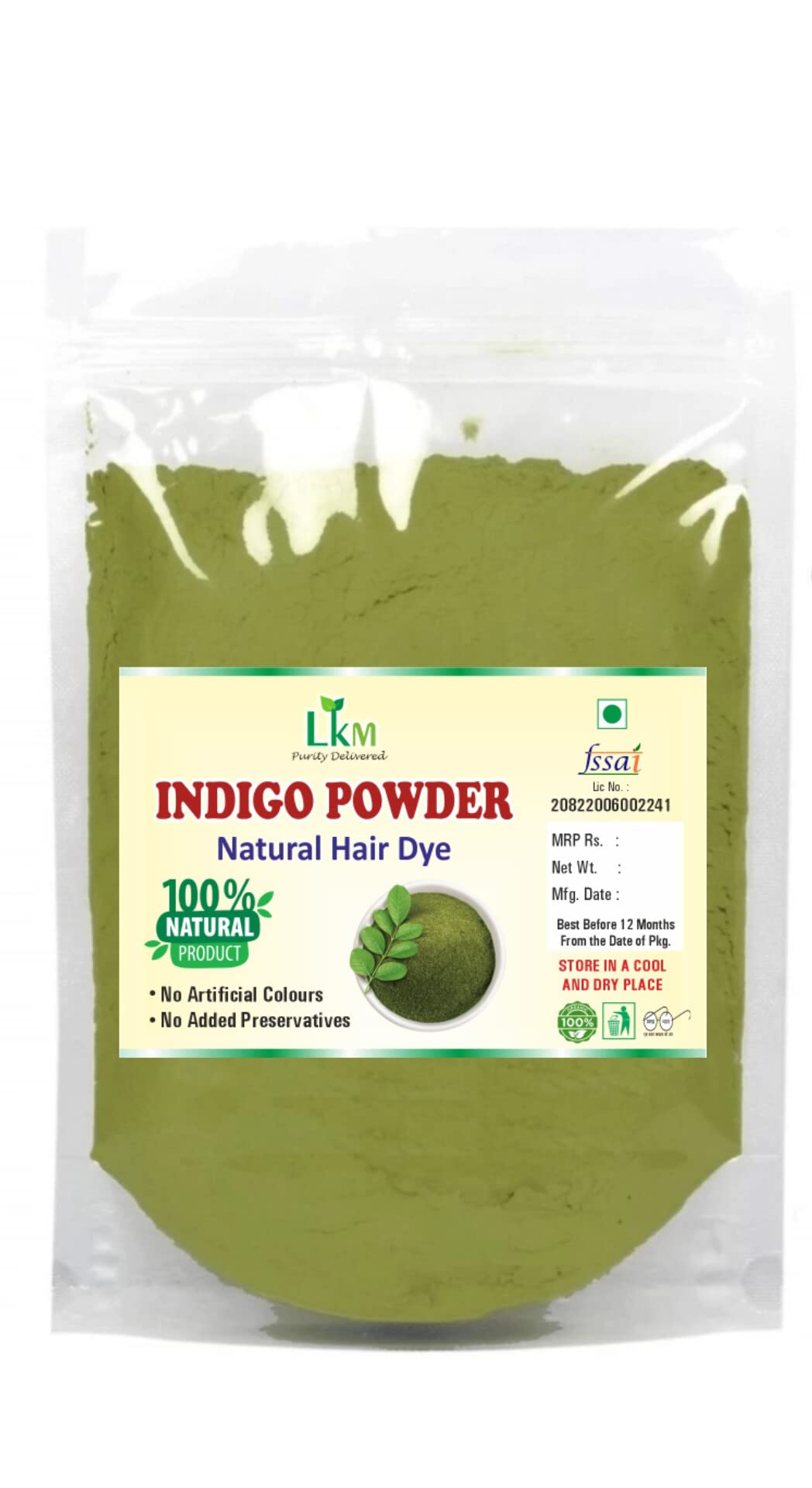 LKM Natural Indigo Powder for Hair Coloring – 100g | Chemical-Free, Vegan & Organic Hair Dye for Gray Coverage & Natural Highlights | Perfect for DIY Hair Care & Herbal Treatments