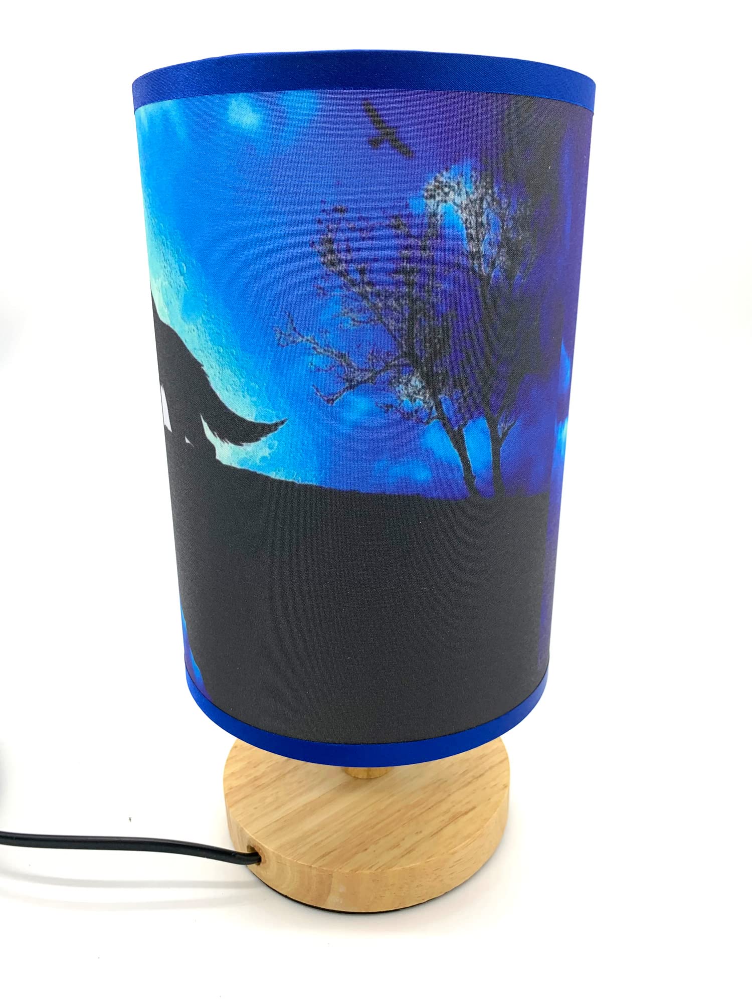 Wolf and The Moon Table Lamp - Wood Base Night Light for Bedroom, Living Room Decor - Perfect Gift for Home, Office, or Nursery Use