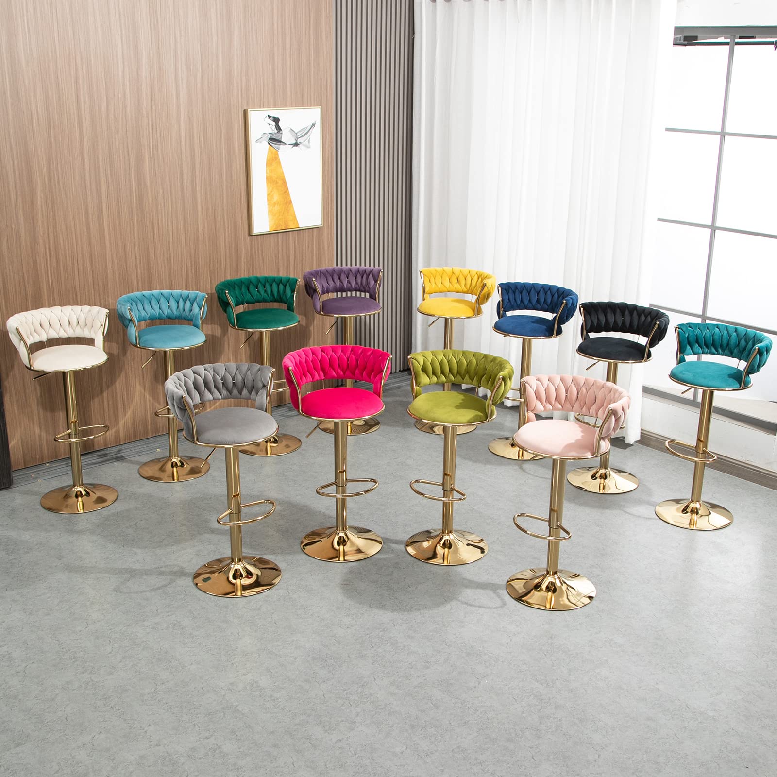 Modern Velvet Swivel Bar Stools with Backrest & Footrest - Adjustable Height Counter Stools for Kitchen, Dining Room, Bar - Set of 2, Cyber Celebrity Recommended - Perfect for Entertaining, Breakfast Nooks & Small Space Dining