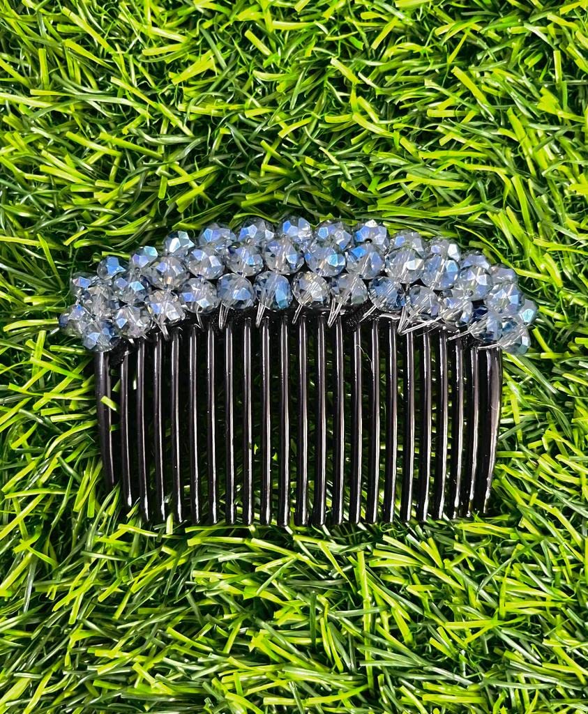 Elegant Floral Hair Clips for Women - Crystal Bridal Hair Accessories, Barrettes & Slide Combs for Girls (Greyish Blue) | Perfect for Weddings, Parties & Everyday Style
