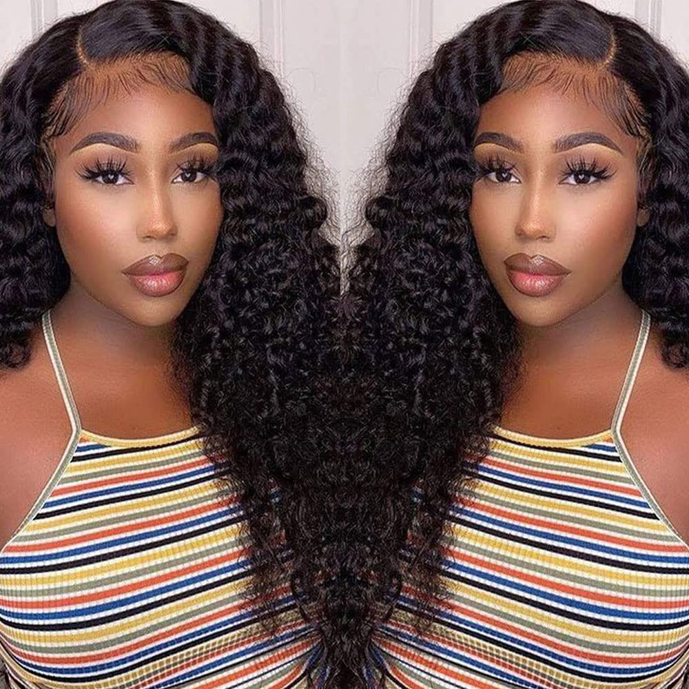 360 Full Lace Deep Curly Wave HD Transparent Lace Front Wigs - 100% Brazilian Virgin Human Hair - Pre Plucked with Baby Hair - 13x4 Lace Frontal Wig for Black Women (30 Inch) - Perfect for Daily Wear, Parties, Weddings & Special Occasions
