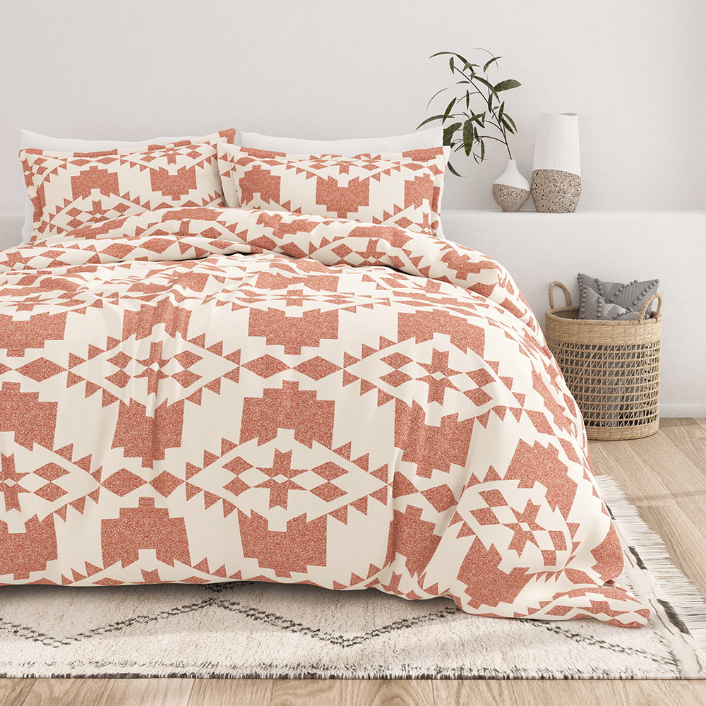 Adobe Diamond Pattern 3 Piece Duvet Cover Set - Queen Size Soft Bedding Set with Pillow Shams - Modern Geometric Luxury Bedroom Decor for Home & Hotel Use