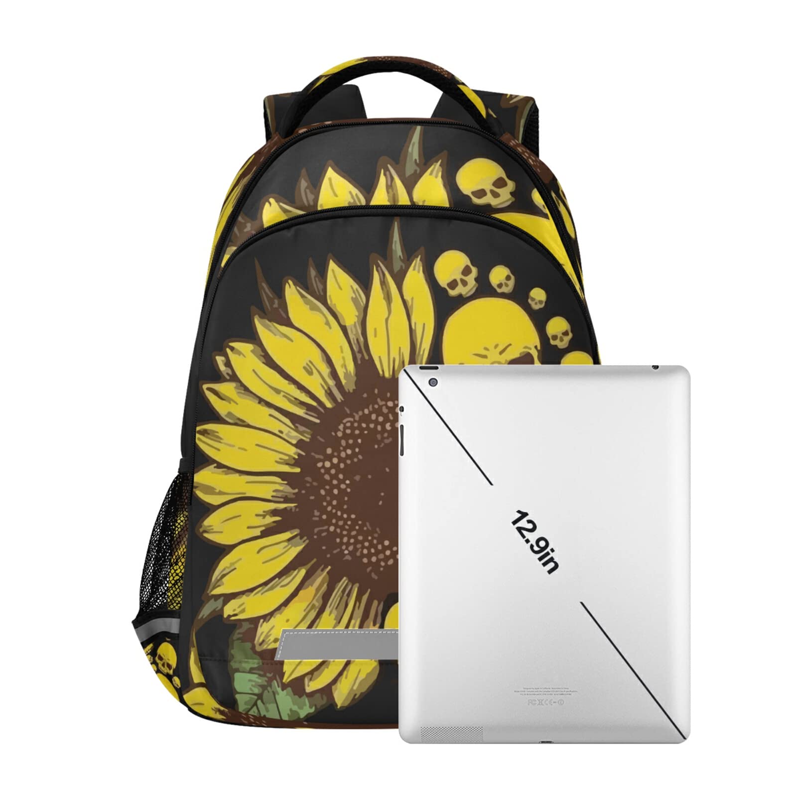**Panksolu Skull & Sunflowers Backpack - Lightweight Laptop Backpack for School, Travel & Hiking - Durable Daypack for Women, Men, Teens & Kids - One Size Fits All - Perfect for Work, College & Outdoor Adventures**