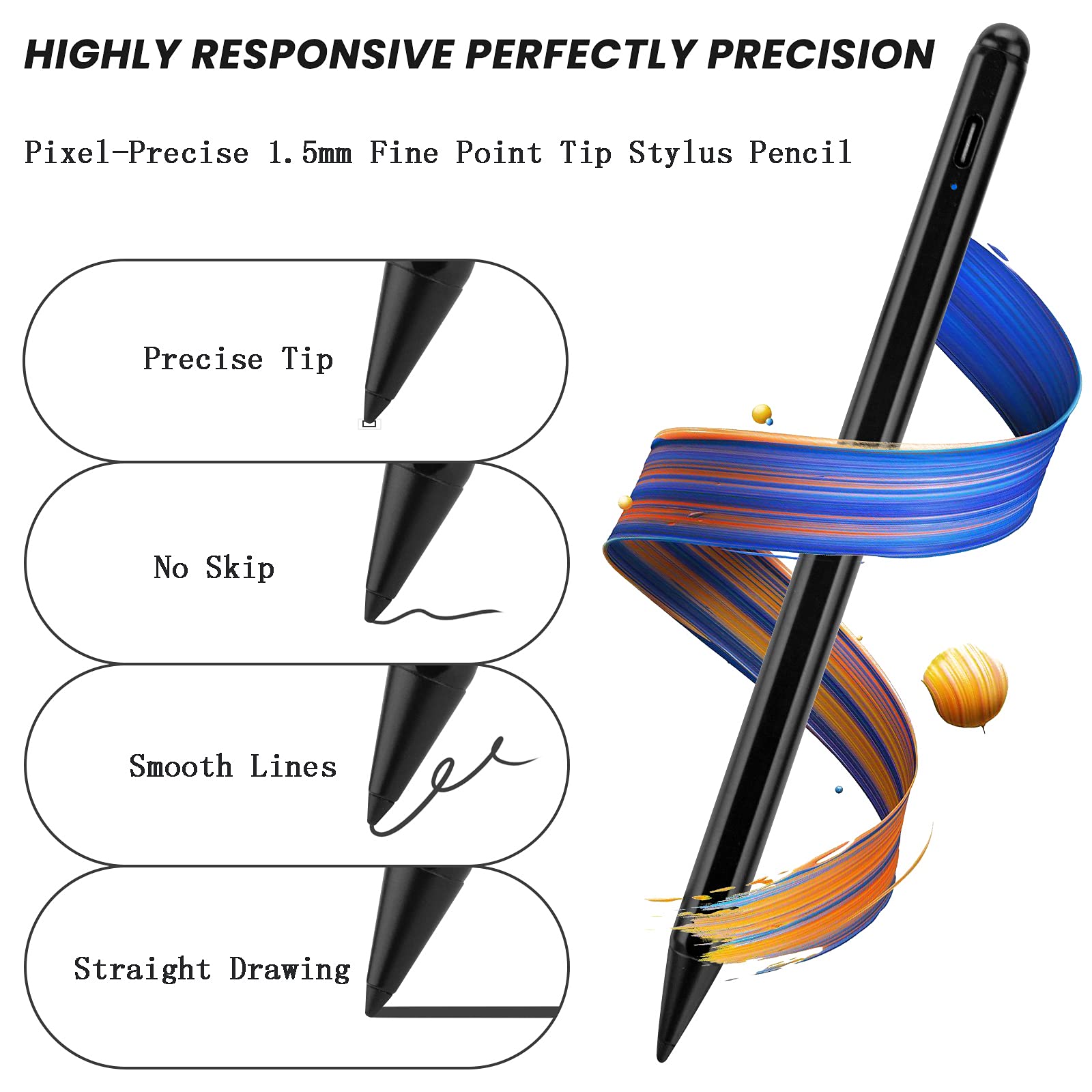 Apple Pencil 2nd Generation Compatible Stylus Pen for iPad Air 5th/4th/3rd Gen - Palm Rejection & Precision Tip - Perfect for Drawing, Note-Taking & Digital Art (Black)