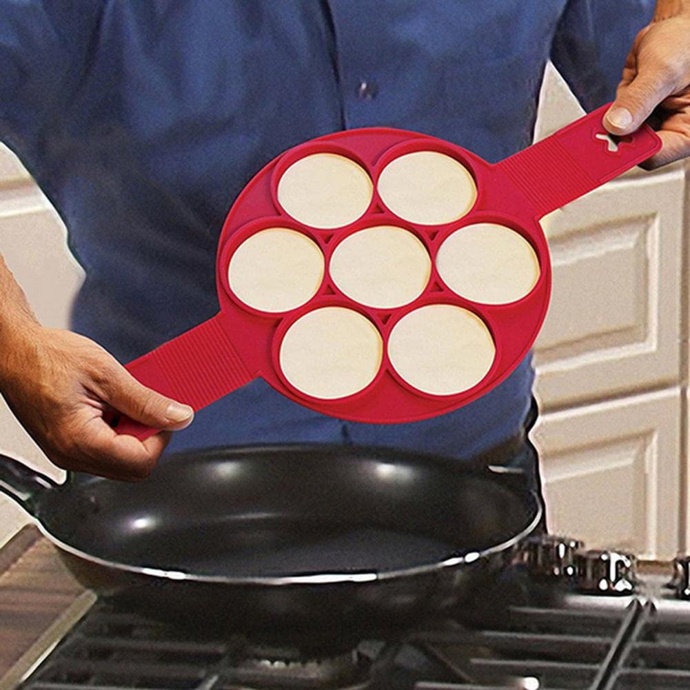 Nonstick Silicone Pancake & Egg Ring Maker - 7 Hole Kitchen Cooking Tool for Perfect Pancakes, Eggs & Breakfast Sandwiches | Ideal for Home, Camping & Brunch Parties