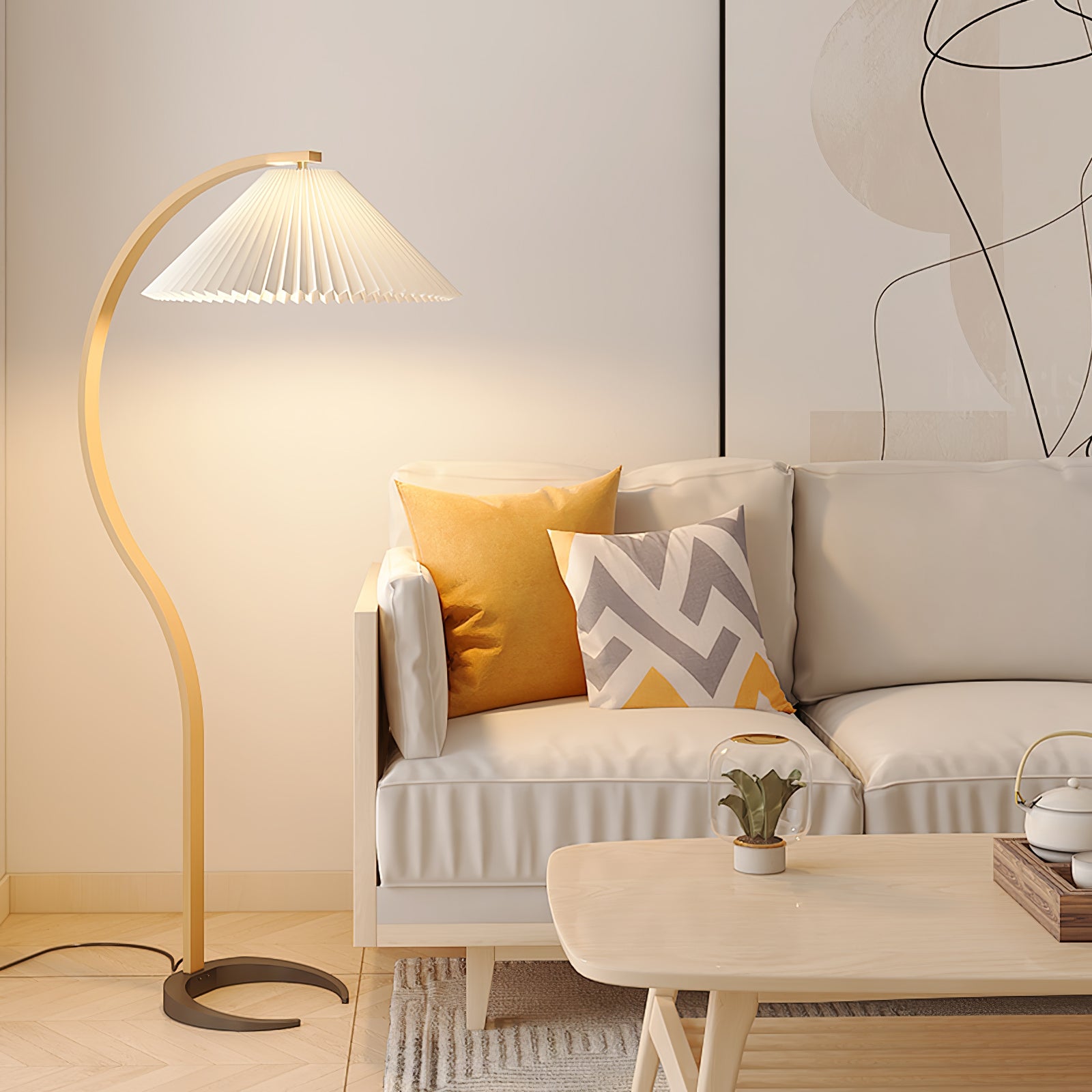 Caprani Modern Floor Lamp with Adjustable Height - Stylish LED Standing Light for Living Room, Bedroom & Office - Warm White & Cool White Light Modes
