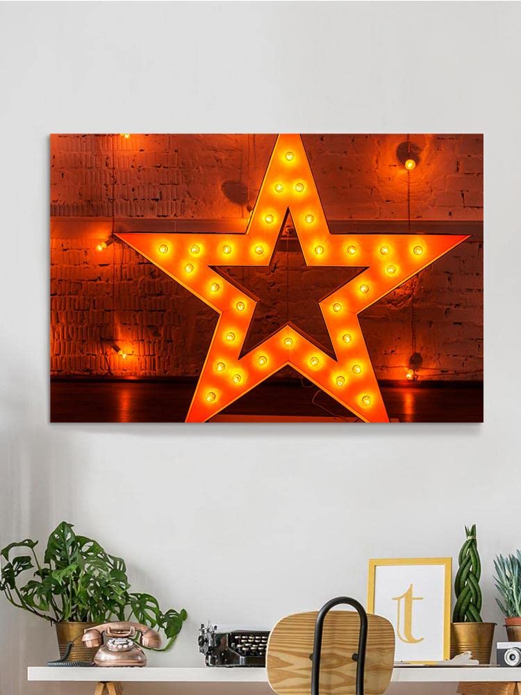 Golden Star with Light Bulbs Wrapped Canvas - Christmas Tree Decorations, Holiday Home Decor & Party Supplies for Festive Season