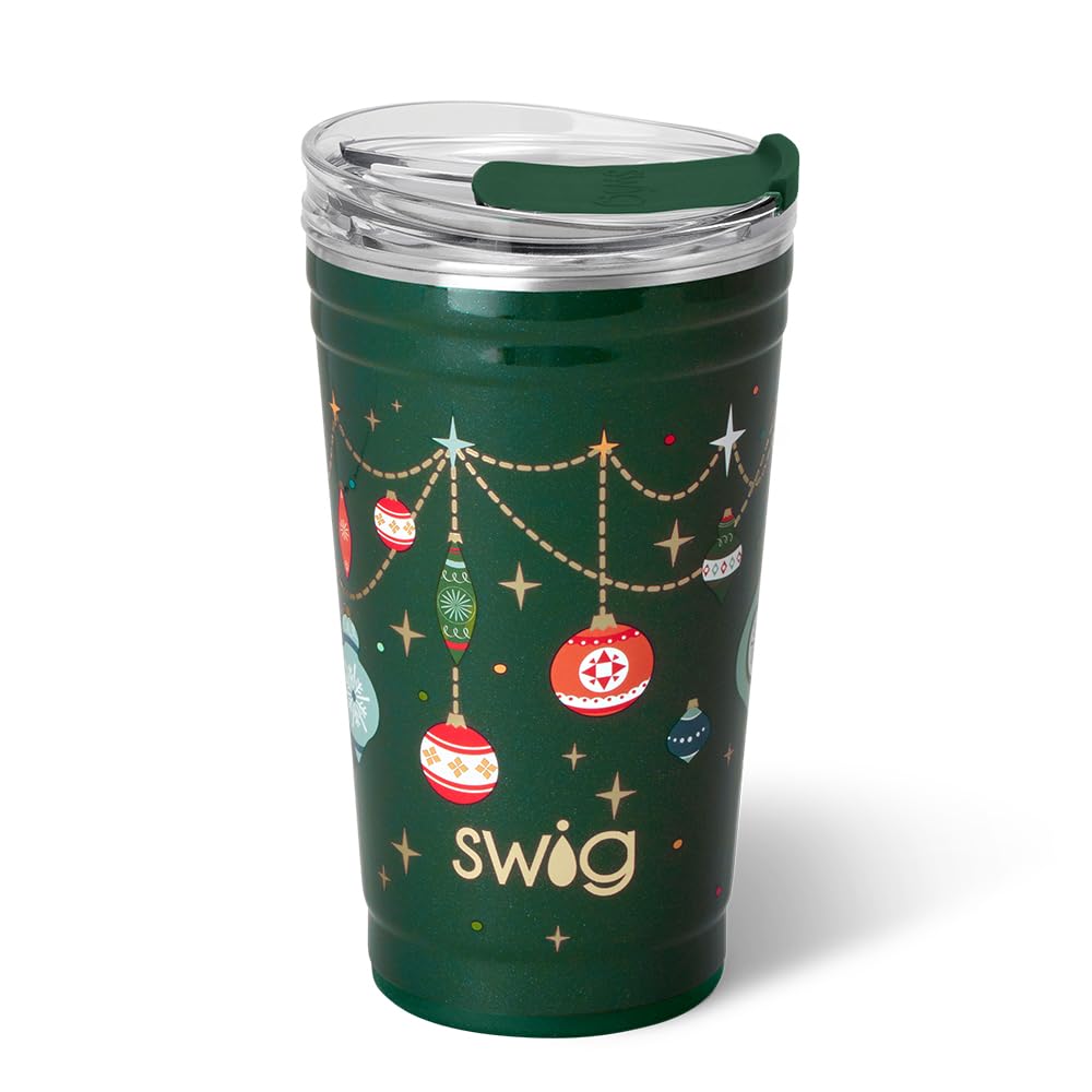 24oz Insulated Stainless Steel Travel Tumbler with Slider Lid - Stackable Coffee Mug, Party Cup & Thermos - Cup Holder Friendly, Reusable for Hot/Cold Drinks - Perfect for Office, Commuting, Camping & Outdoor Adventures (Deck The Halls Design)