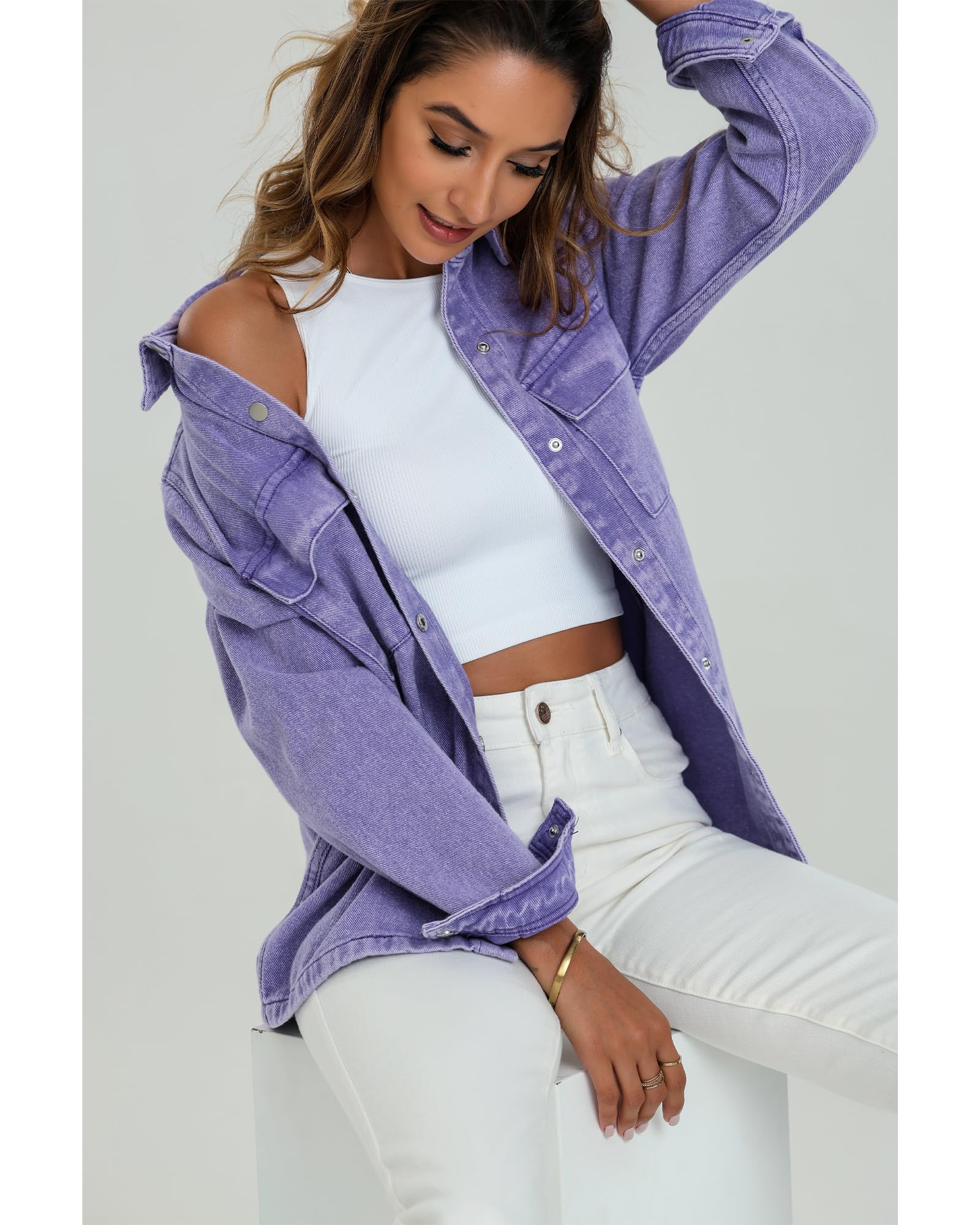 Luvamia Women's Oversized Denim Jacket - 2025 Spring Fashion Button Down Western Shacket with Pockets | Casual Outerwear for Street Style & Everyday Wear
