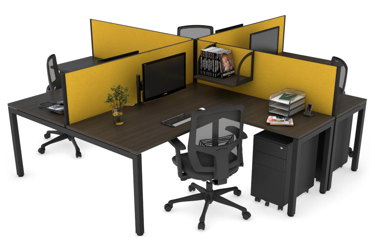 Quadro Square Legs 4-Person Corner Workstation Desk - 1600L x 1800W with Cable Management Scallop - Perfect for Office, Home Office & Collaborative Workspaces