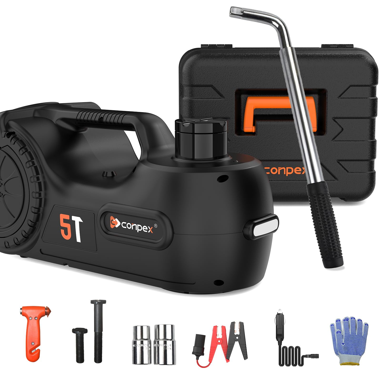 5 Ton 12V Electric Hydraulic Car Jack Kit with Manual Wrench & Tire Inflator Pump - 6.1-20.8 Inch Lifting Range, LED Light - Perfect for Emergency Tire Changes, Vehicle Maintenance & Roadside Assistance