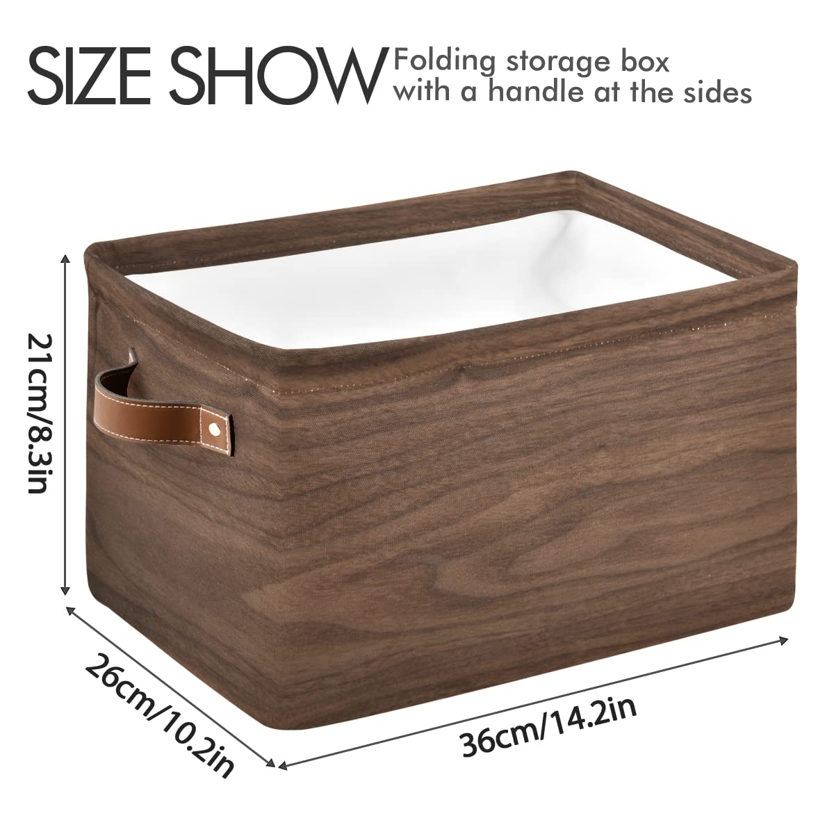 Collapsible Waterproof Canvas Storage Basket with Handles - Wood Pattern Rectangle Storage Bin for Nursery, Toys, Books | Perfect for Closet, Shelves, Bedroom & Living Room Organization - 1 Pack