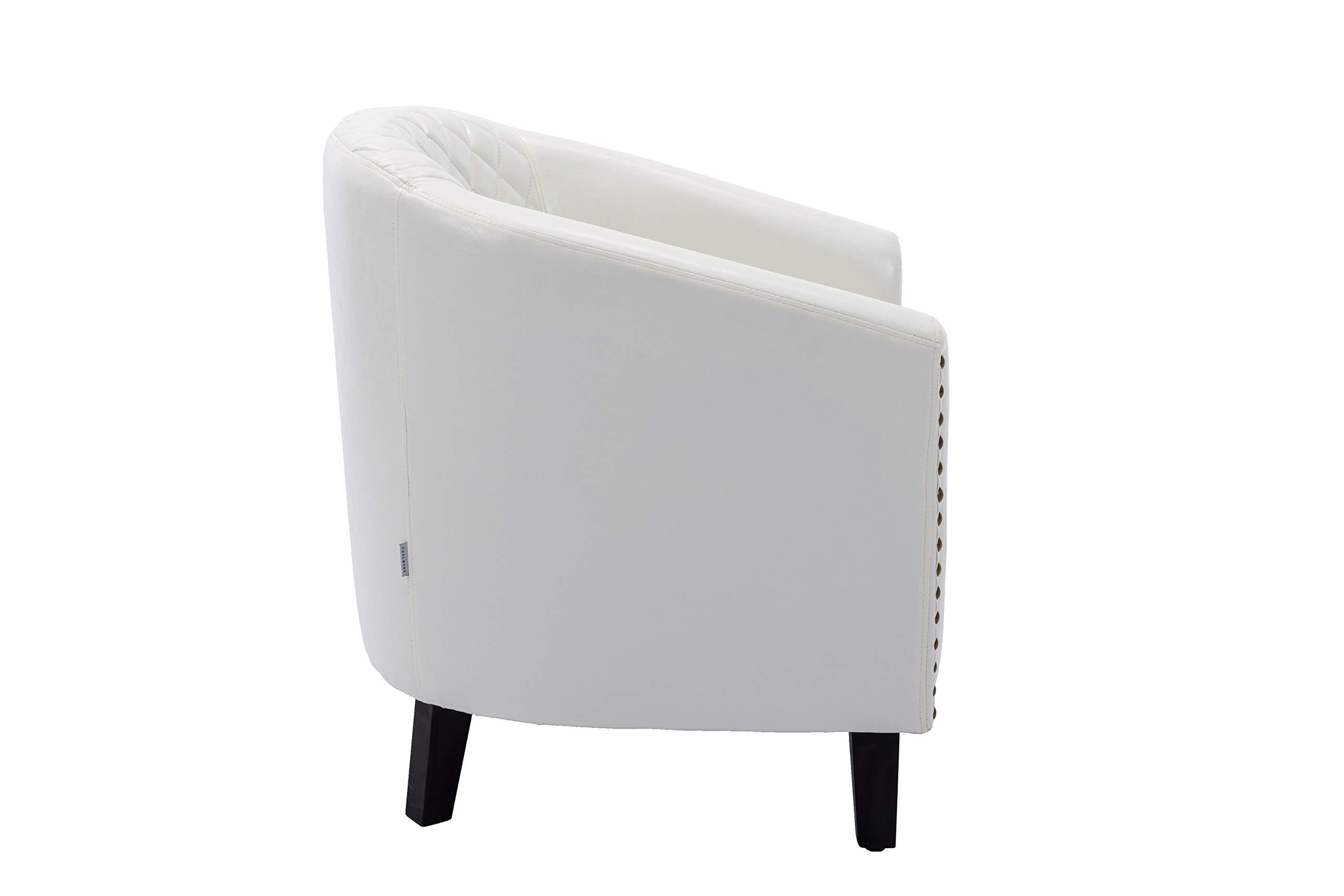 Modern Upholstered Faux Leather Barrel Accent Chair with Solid Wood Legs & Nailhead Trim - Comfortable Club Chair for Living Room, Office, Guest Room & Family Room - White Leather Lounge Chair for Home Decor & Relaxation