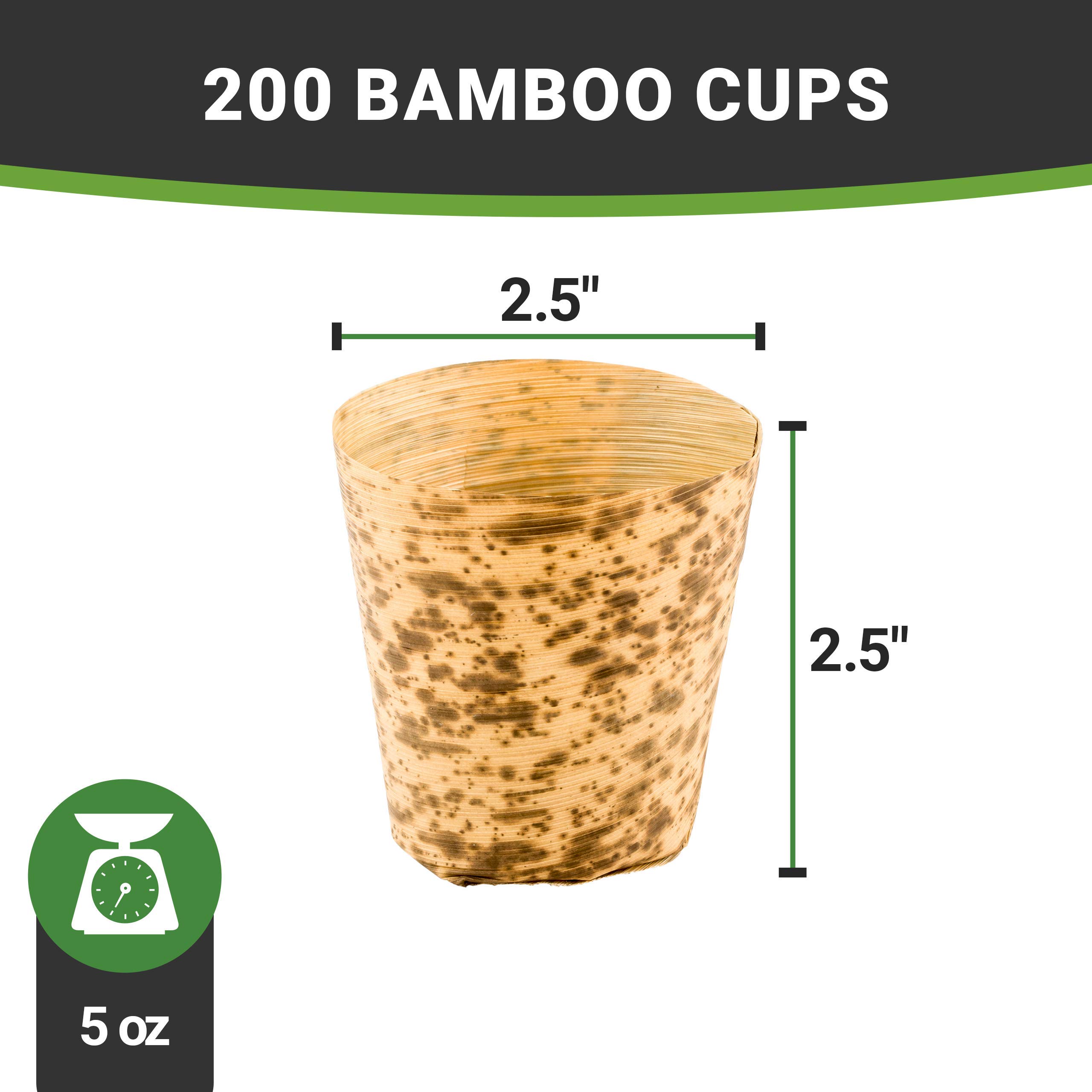 2 oz Disposable Bamboo Appetizer Cups - 200 Pack Eco-Friendly Mini Ramekins for Hot & Cold Foods | Sustainable Bamboo Leaf Round Containers | Perfect for Desserts, Parties, Catering & Events | Great for Restaurants, Weddings, Picnics & Food Service