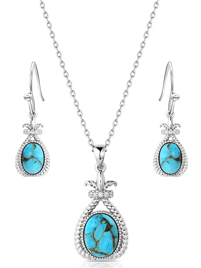 Montana Silversmiths JS6035 Women's Turquoise Revival Jewelry Set - Sterling Silver Necklace, Earrings & Bracelet for Western Fashion & Boho Style