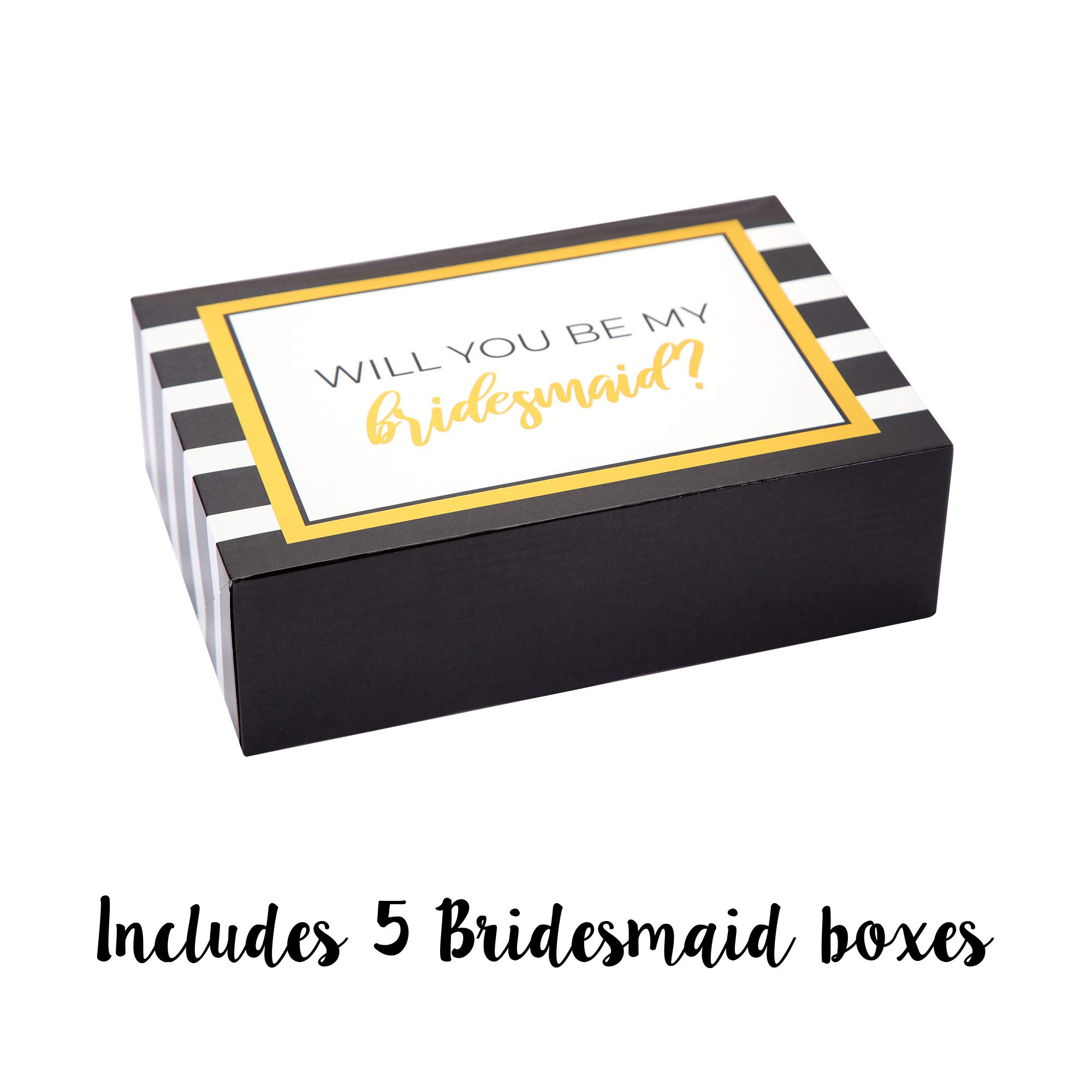 Pop Fizz Designs Bridesmaid Proposal Gift Box Set - 6 Pack (1 Maid of Honor Box + 5 Bridesmaid Boxes) with Gold Foil Stripes - Perfect for Wedding Party Proposals, Bridal Shower Gifts & Bachelorette Party Favors