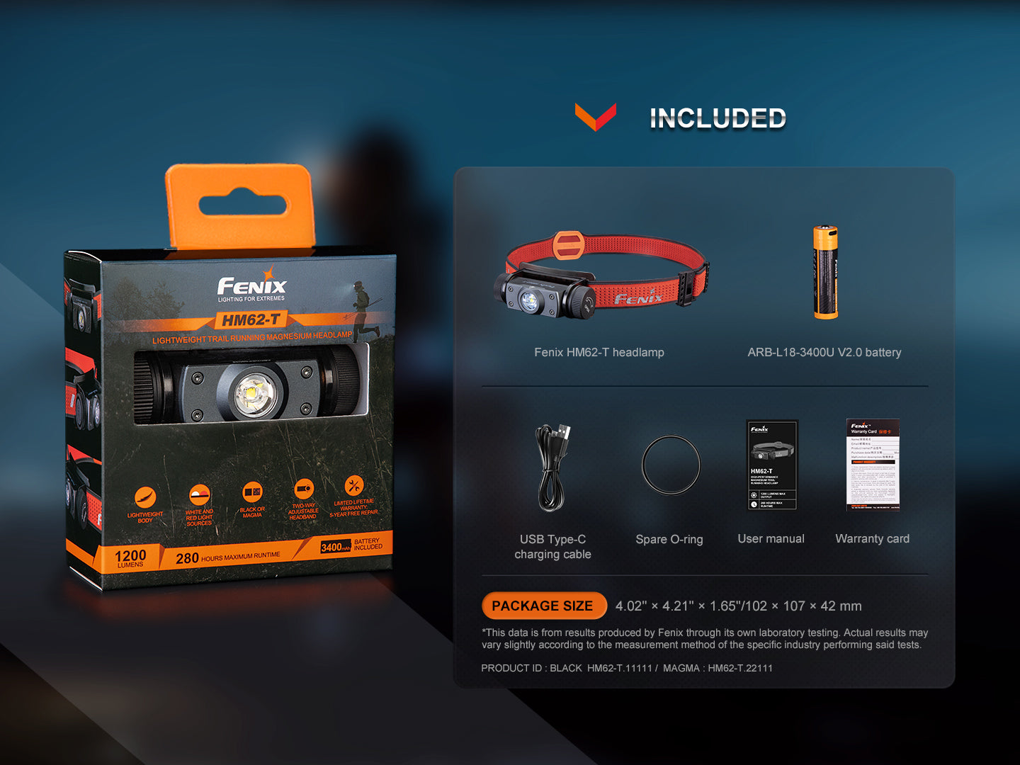 Fenix HM62 T Lightweight Rechargeable Headlamp for Trail Running, Hiking & Camping - 1000 Lumen LED Headlight with Red Light Mode for Night Adventures