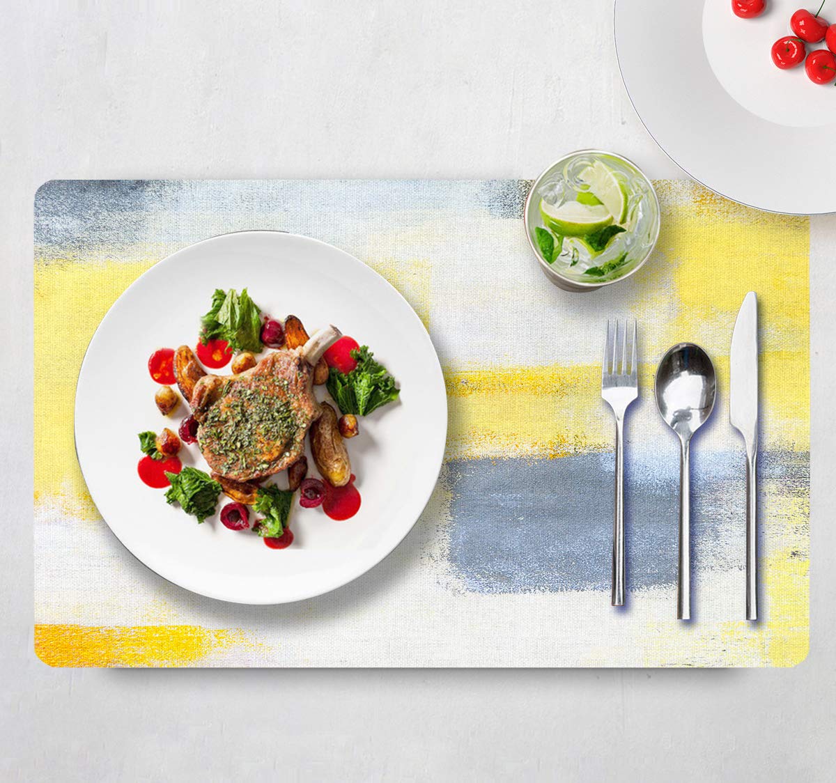 Modern Abstract Art Placemats Set of 4 - Non-Slip Dining Table Mats for Home & Cafe - Yellow Waterproof Placemats for Kitchen, Restaurant, and Party Decor