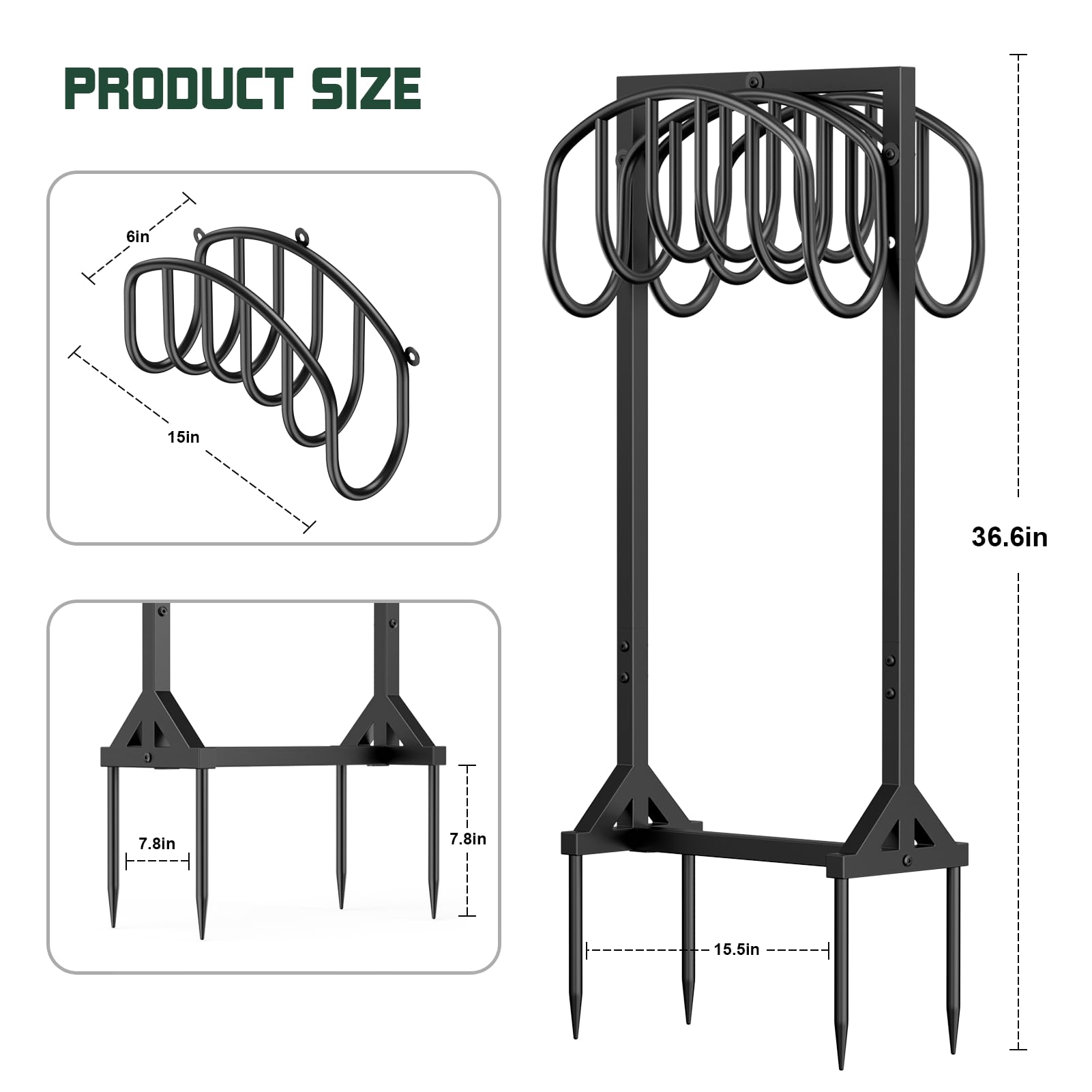 Heavy Duty Freestanding Garden Hose Holder with 4 Spikes - Double-Sided Metal Hose Reel Stand for 150ft Hose - Outdoor Yard Lawn Storage Rack for Watering, Gardening & Car Washing