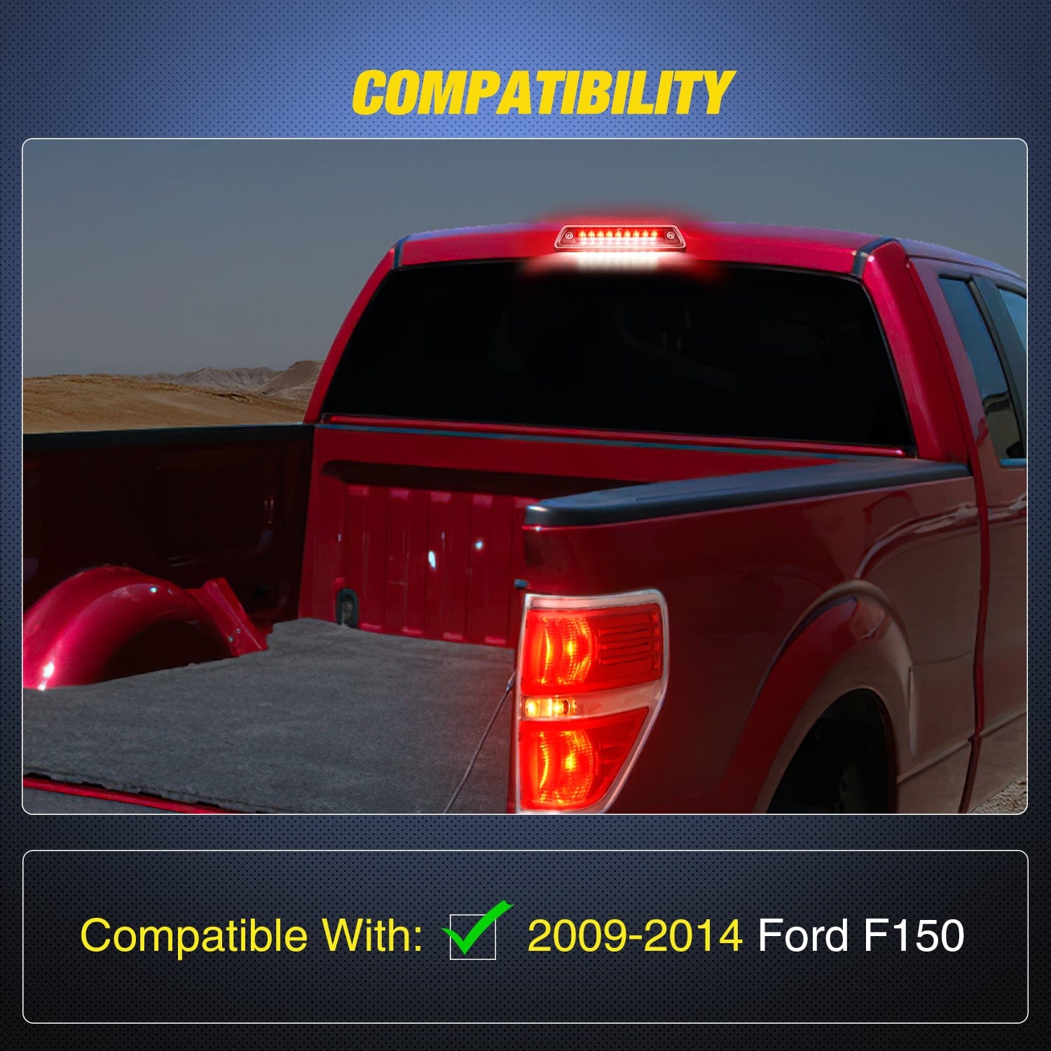 2009-2014 Ford F150 Third Brake Light Replacement - Clear Lens LED Smoked Housing - Compatible with F-150 Pickup Truck Models - Enhances Visibility & Safety for Night Driving
