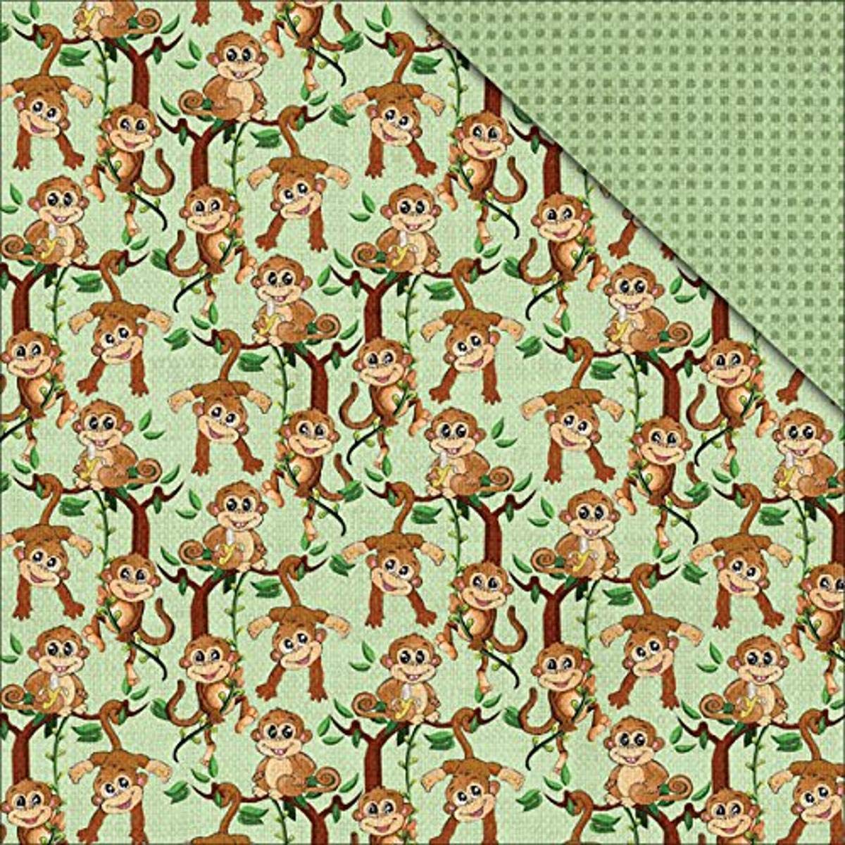 Fabscraps C81 008 Zooty Cuties Double-Sided Cardstock - 25 Sheets, 12x12 Inches, Monkey See Monkey Do Pattern - Premium Scrapbooking Paper for DIY Cards, Albums & Craft Projects
