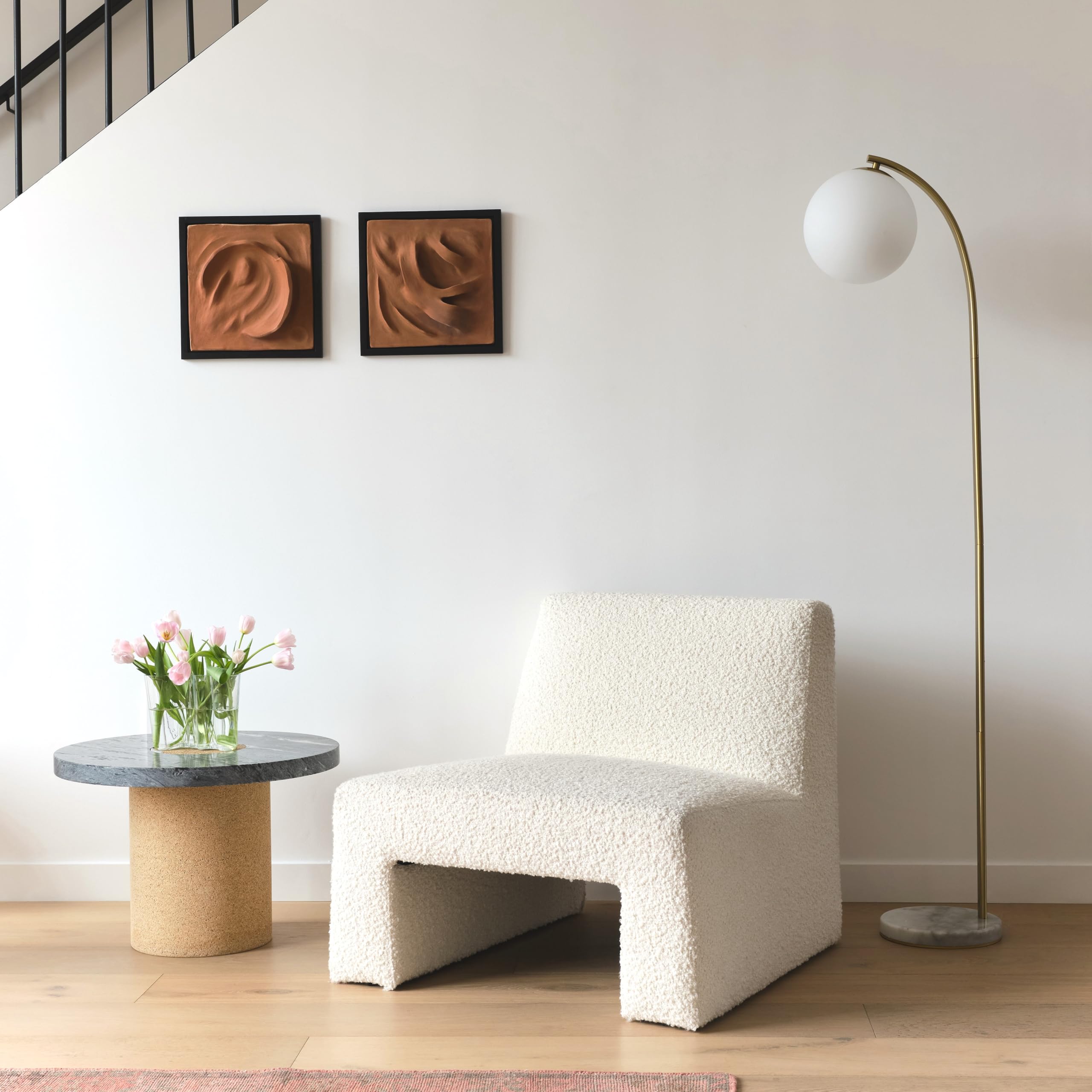 Brightech Luna Drop LED Floor Lamp - Frosted Glass Globe Arcing Standing Light, Mid-Century Modern Living Room Lamp for Bedroom, Office & Reading Nook - Brass Finish - Perfect for Cozy Nights & Boho Rustic Home Decor