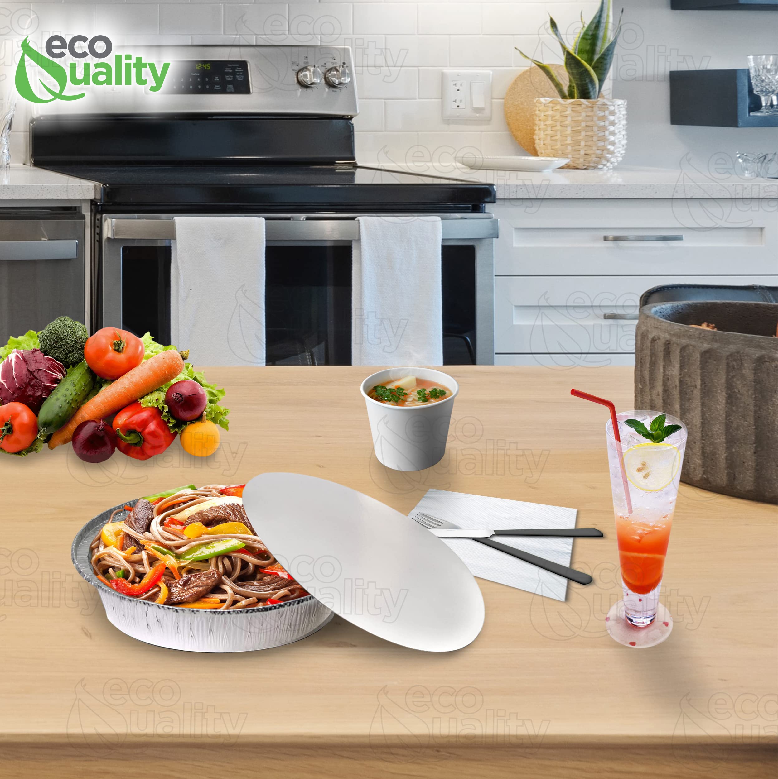 EcoQuality 500 Pack 7 Inch Disposable Round Aluminum Foil Pans with Lids - Premium Baking & Catering Containers for Restaurants, Parties, Meal Prep & Food Storage - Ideal for Takeout, BBQ, Potlucks & Holiday Cooking