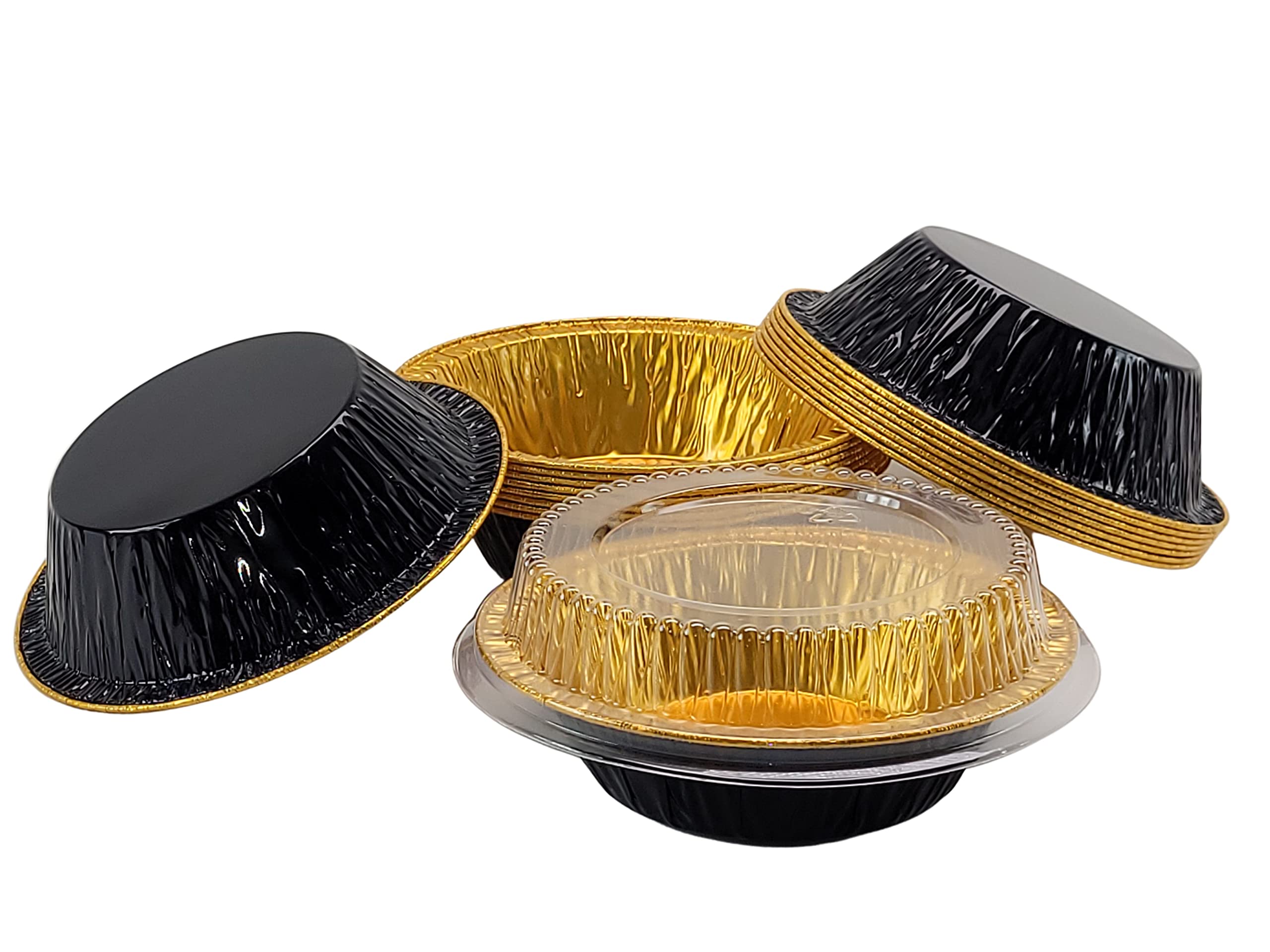 KitchenDance 5 Inch Mini Pie Tins with Lids - Premium Aluminum Baking Pans for Pies, Tarts, Cobblers & Cakes - Reusable & Dishwasher Safe - Perfect for Home Bakers, Holiday Desserts & Party Treats (500, B & G)