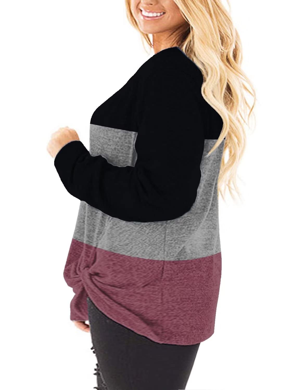 DOLNINE Women's Plus Size Knotted Tops Long Sleeve Tee Shirts - Loose Casual Blouse for Women | Comfortable Stretchy Fabric | Perfect for Work, Date Night & Weekend Outfits