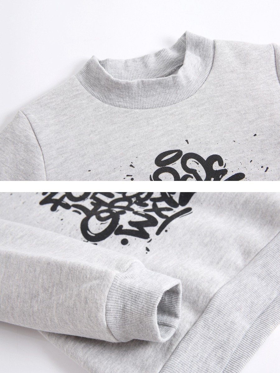 Trendy Graffiti Boys & Girls Long Sleeve Cotton Sweatshirt - Cool Patterned Pullover for Kids - Perfect for School, Playdates & Streetwear Fashion