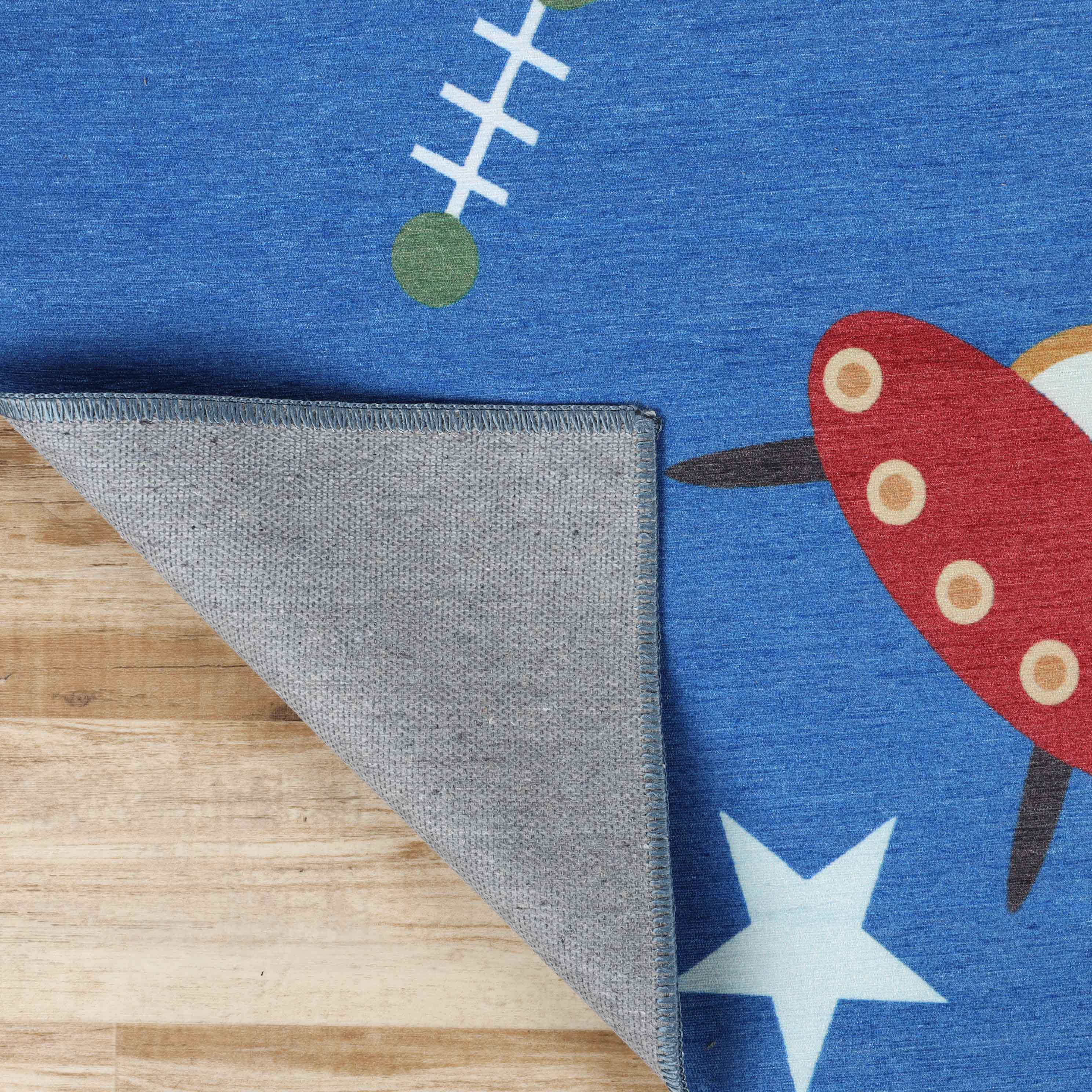 Lil' Flyer Spaceship Non-Slip Kids Playroom Rug - Washable Indoor Floor Mat for Toddler Safety & Play Area Decor