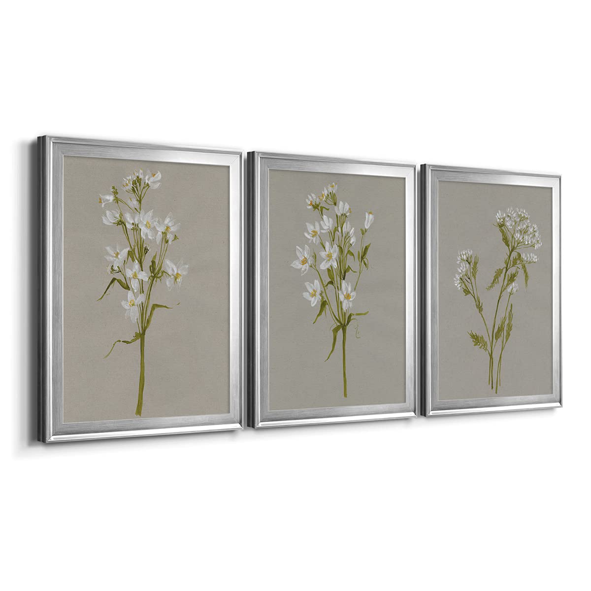 Silver Framed Canvas Wall Art Set - 3 Panels White Field Flowers Scandinavian & Latin Home Décor (22x30 Inches) for Living Room, Bedroom & Office