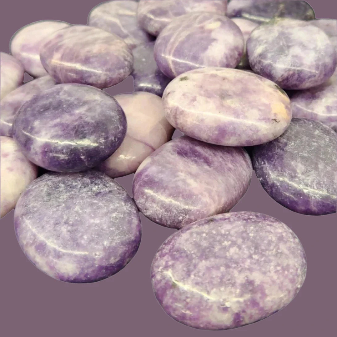 Natural Lepidolite Palm Stone 50-75g - Healing Crystal for Stress Relief, Anxiety & Emotional Balance | Meditation, Reiki & Spiritual Healing