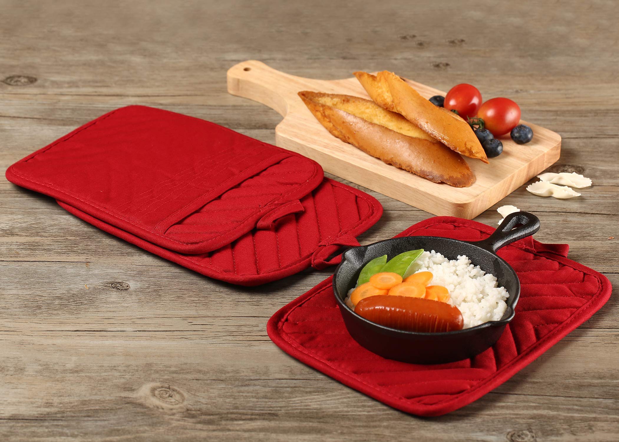 Heat Resistant Cotton Oven Pot Holder Set of 3 with Pockets - 7