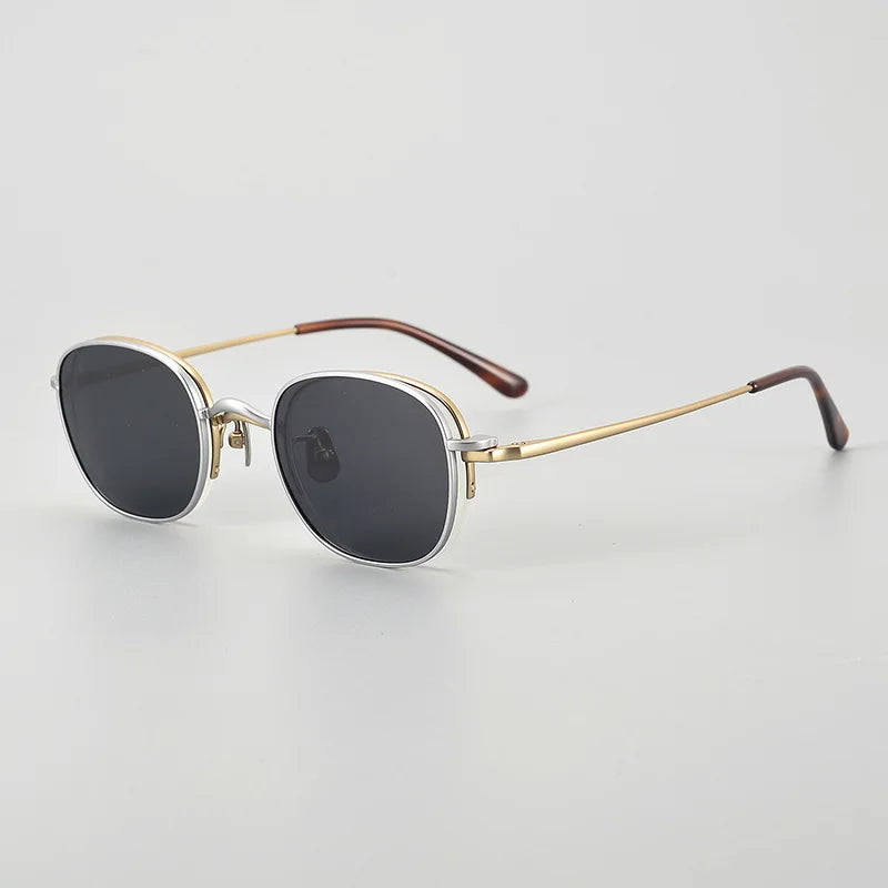 Stylish Black Semi-Rimless Oval Titanium Eyeglasses with Clip-On Sunglasses for Women - MK46 | Perfect for Outdoor Activities, Driving, and Fashion Accessories