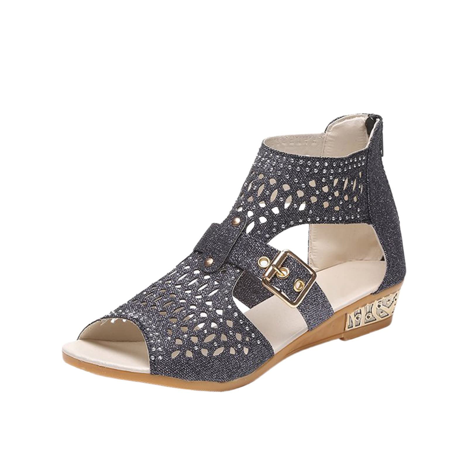 Elegant Women's Dressy Summer Sandals with Crystal Embellishments & Zip-Up Design - Perfect for Weddings, Parties & Beach Vacations