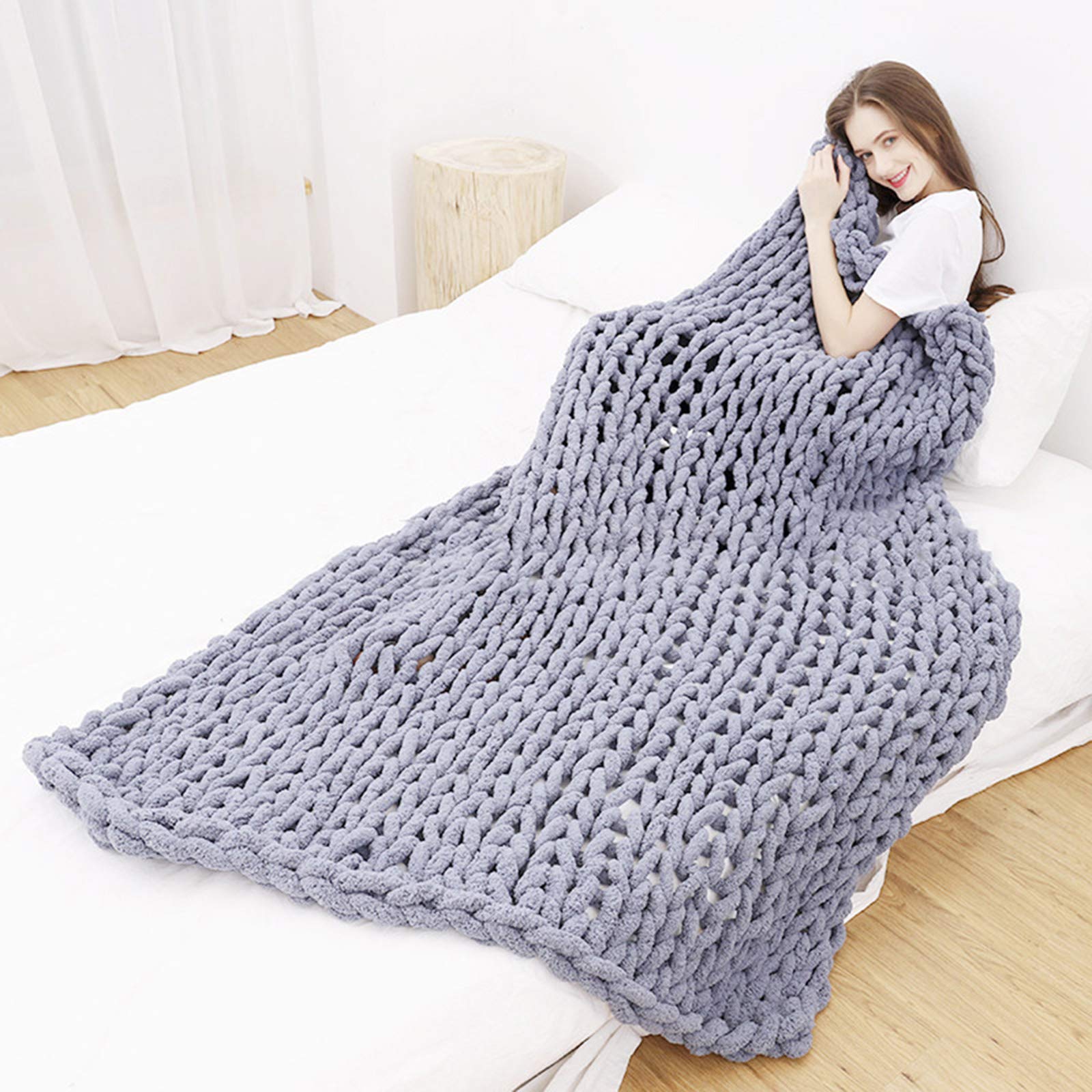 Chunky Knit Blanket - Soft Handmade Chenille Throw for Bedroom, Sofa & Couch Decor | Cozy Winter Blanket for Home, Office & Gift Giving