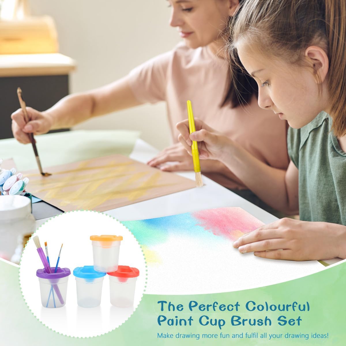 30PCS Spill-Proof Paint Cups with Brushes & Colored Lids - Non-Toxic Toddler Art Supplies for Kids Painting, DIY Crafts, Classroom Activities & Party Favors