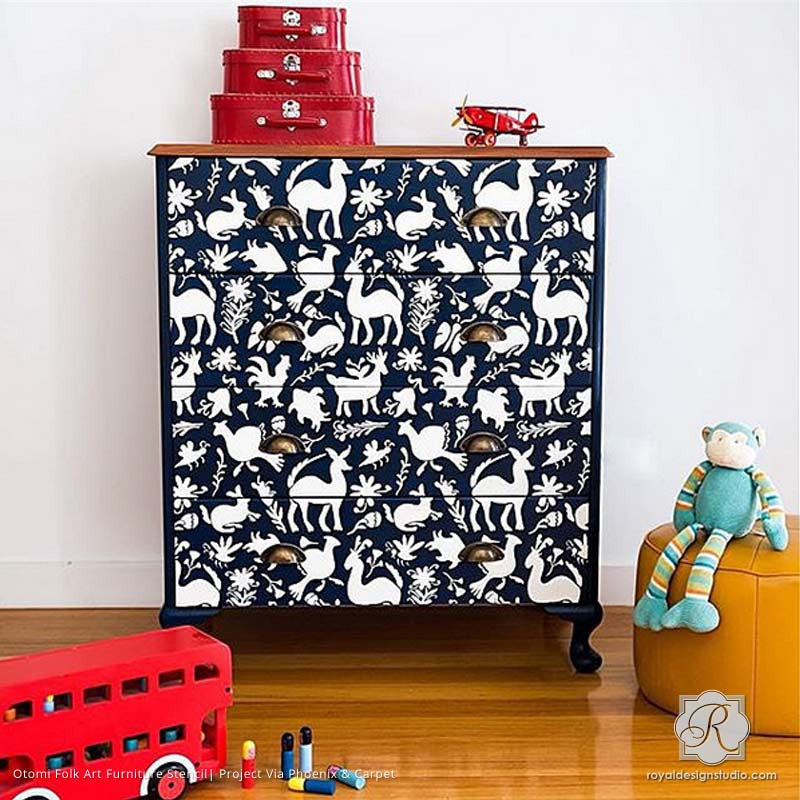 Authentic Otomi Folk Art Furniture Stencil - Handmade Mexican Design for DIY Home Decor, Wall Painting & Craft Projects