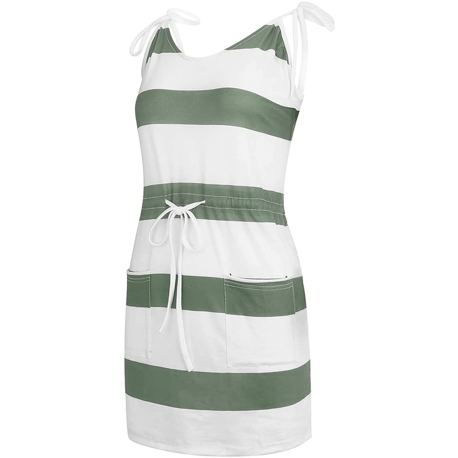 Women's Summer Sleeveless Striped Mini Dress - Casual Cocktail Party & Beach Sundress with Pockets | Perfect for Outdoor Events, Vacations & Date Nights
