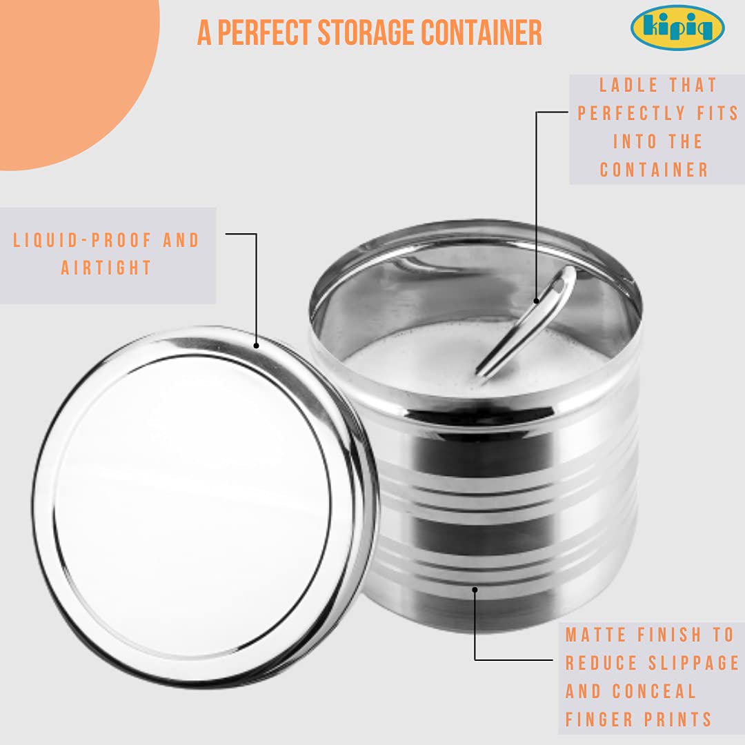 Kipiq Stainless Steel Idli Dosa Batter Container with Ladle - 4.5L Fridge Storage Container for Indian Cooking (Silver) | Perfect for Meal Prep & Kitchen Organization