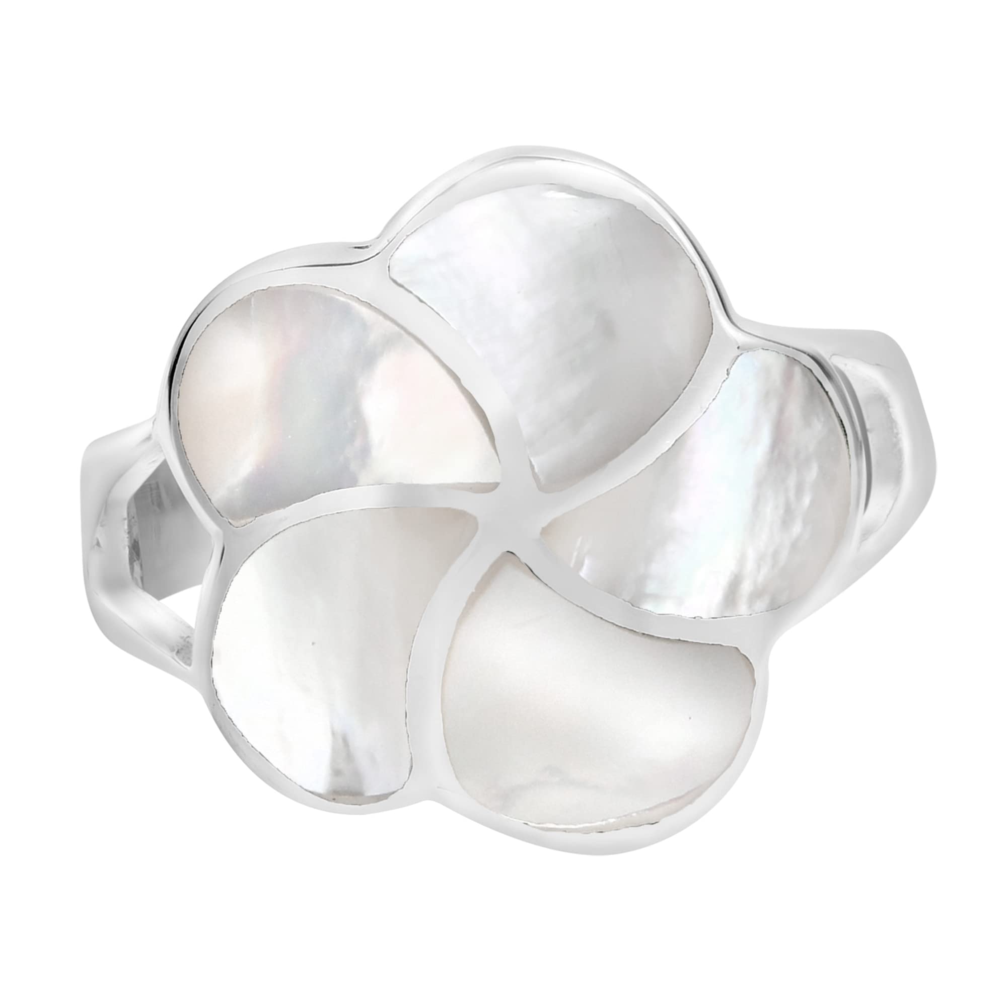 Aeravida Hawaiian Plumeria Flower White Mother of Pearl Inlay .925 Sterling Silver Ring for Women | Vintage Comfort Fit Wedding Band | Size 5-10 | Perfect for Beach Weddings, Anniversary Gifts & Everyday Boho Jewelry