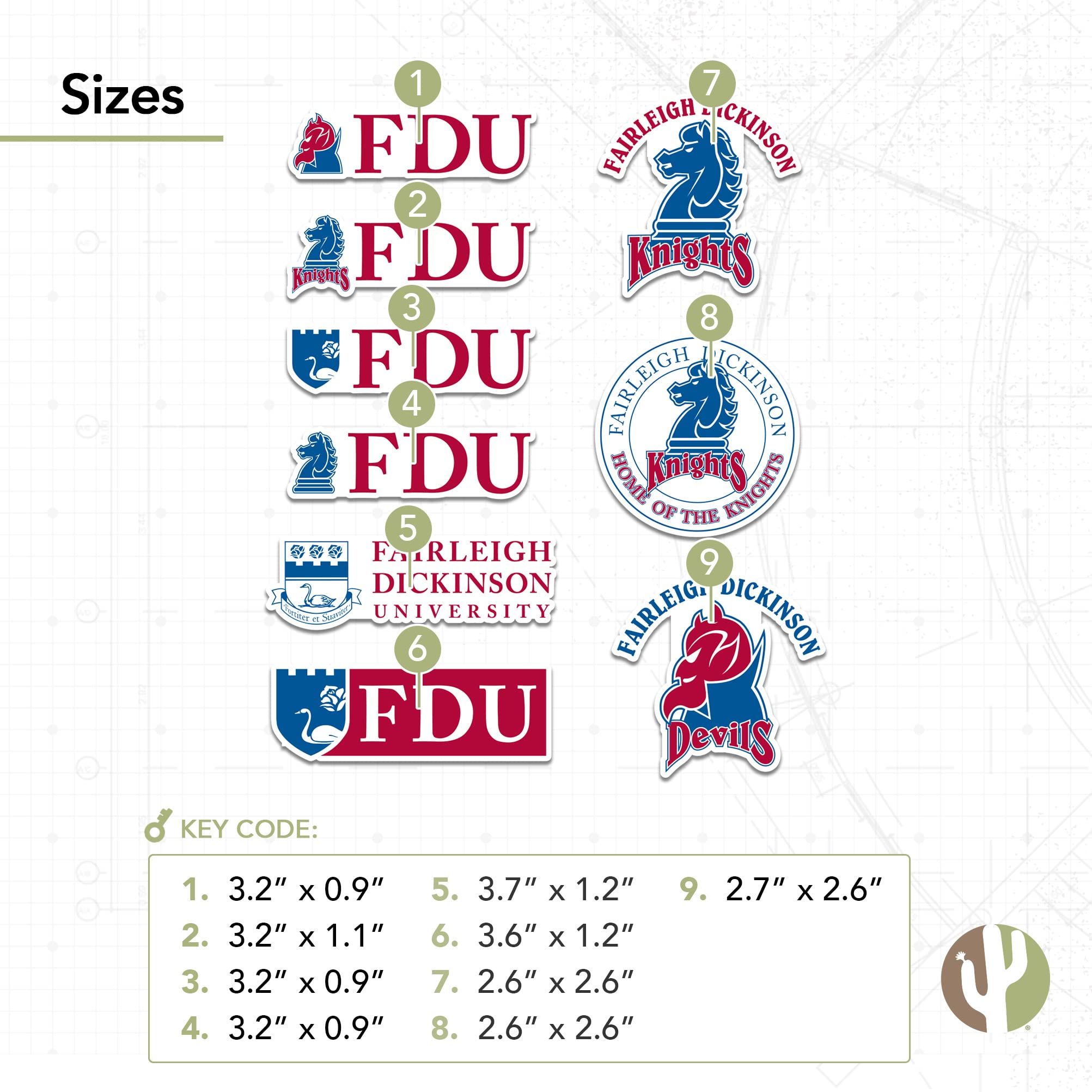 Desert Cactus FDU Knights Devils Vinyl Decal Sticker Set - 13.43x10.98 Inch Waterproof Laptop, Water Bottle, Car, Scrapbook Decor - Perfect for College Students, Alumni & Fans