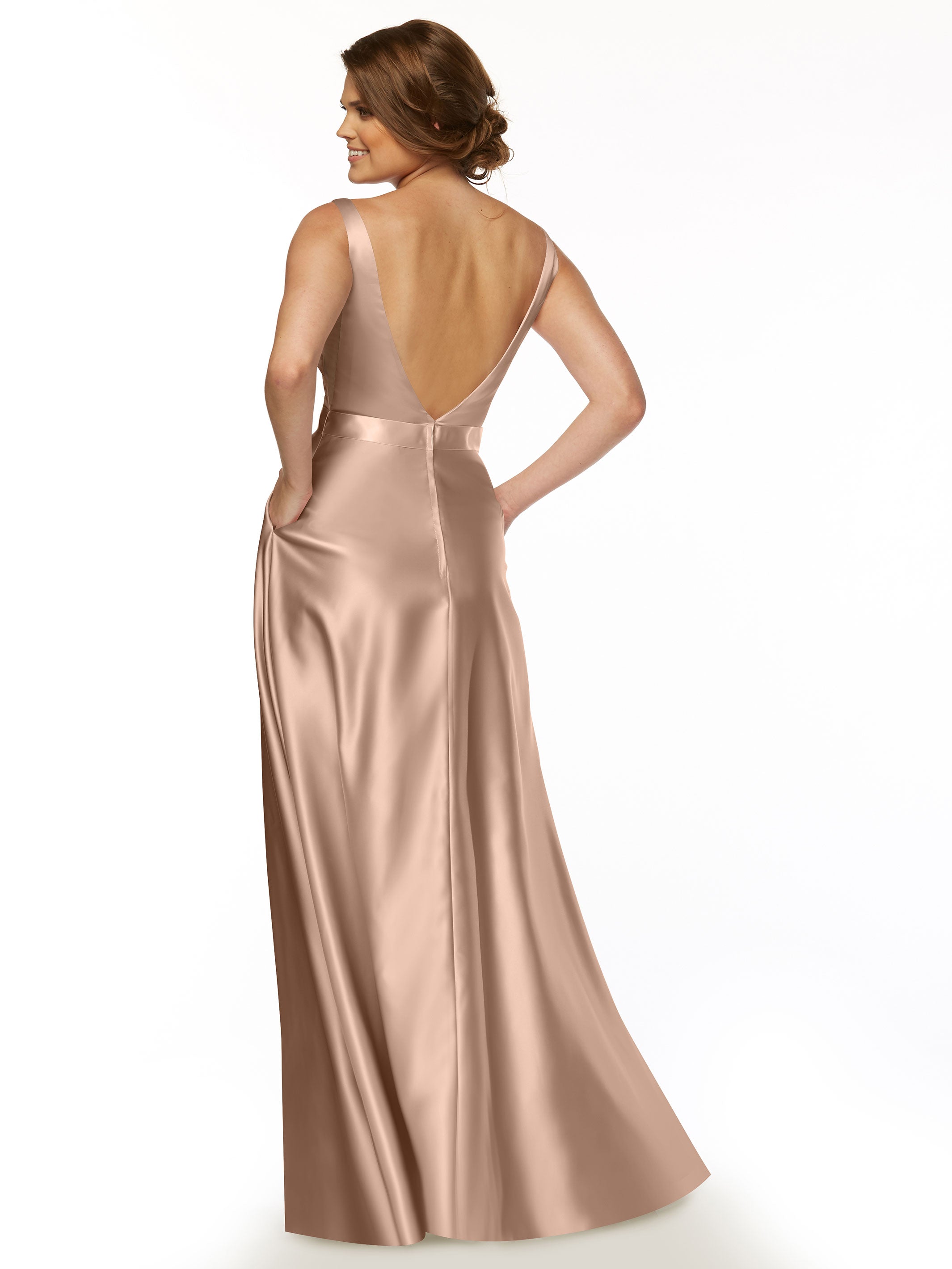 Elegant 80118 Satin A-Line Bridesmaid Dress with V-Neck & Waist Sash - Perfect for Weddings, Formal Events & Special Occasions