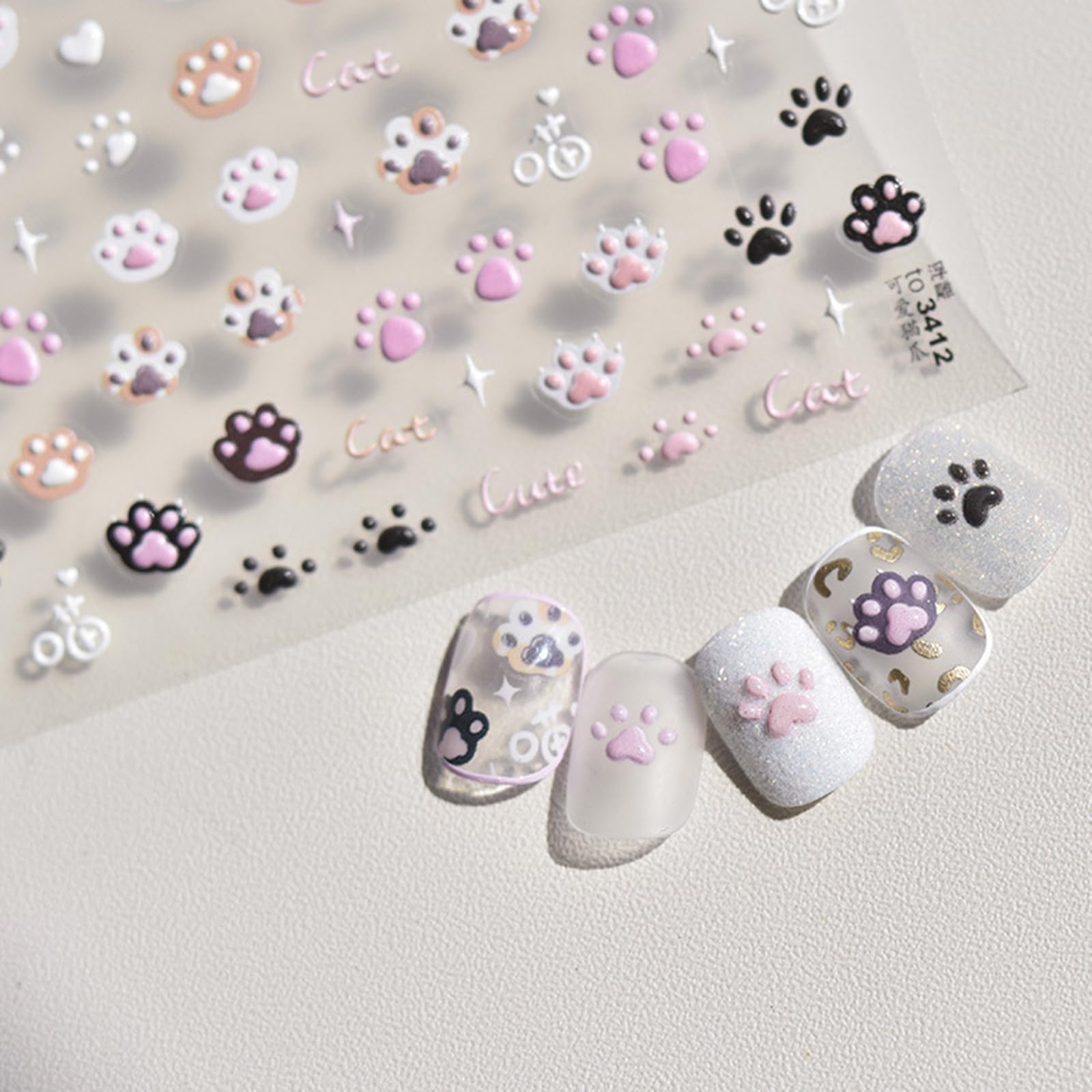 3D Cat Nail Stickers - Cute Embossed Cat Claw Nail Decals for DIY Nail Art | Perfect for Halloween, Parties & Everyday Fashion Accessories