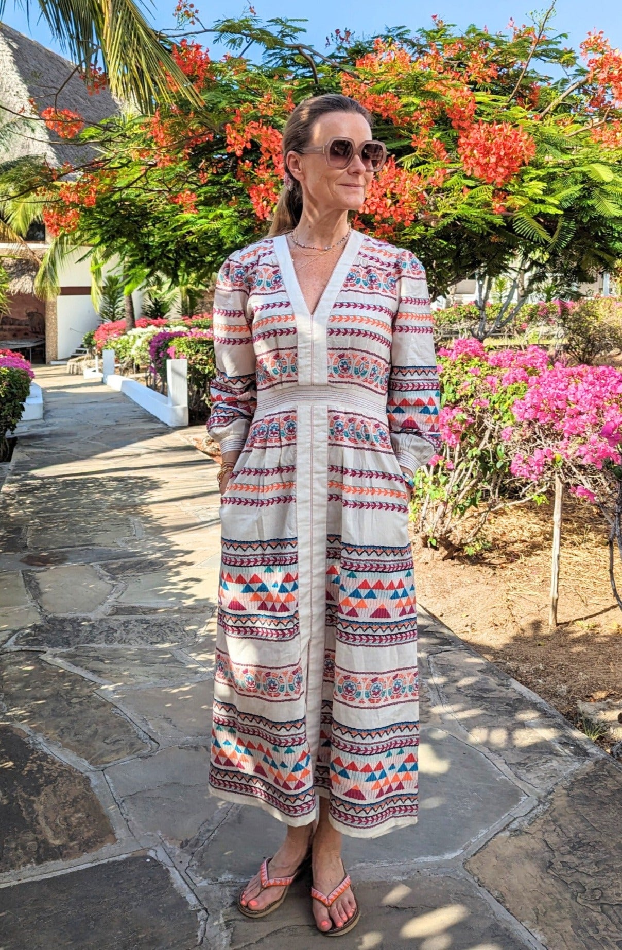 Jamila Jacquard Dress for Women | Elegant Ecru/Multi Color Floral Pattern | Perfect for Weddings, Parties & Special Occasions