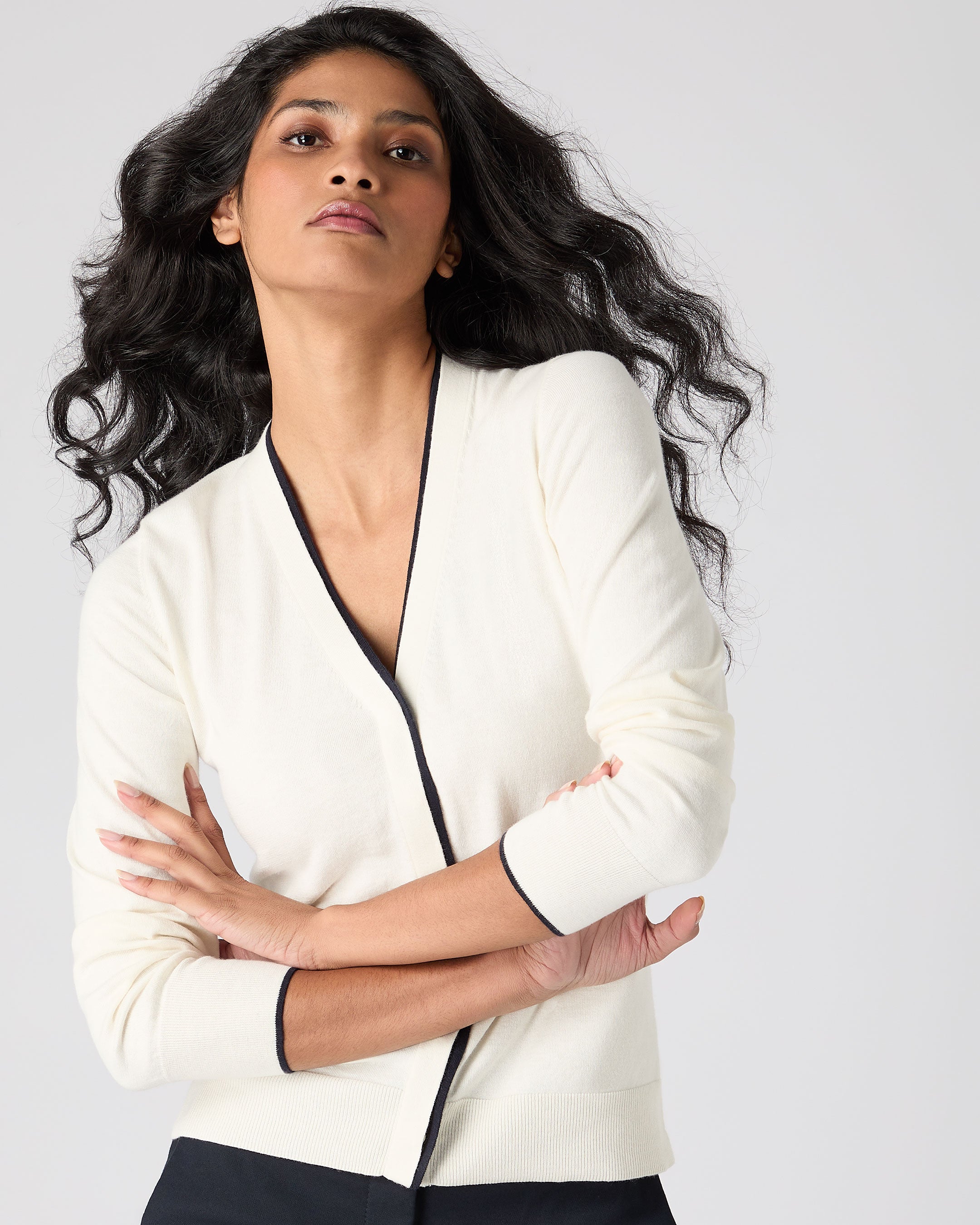 Soft Women's Cotton Cashmere Cardigan Sweater - Ivory White Winter Knitwear for Office, Travel & Casual Outfits